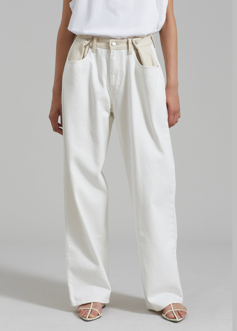 Hayla Contrast Denim Pants - Off White/Beige 10