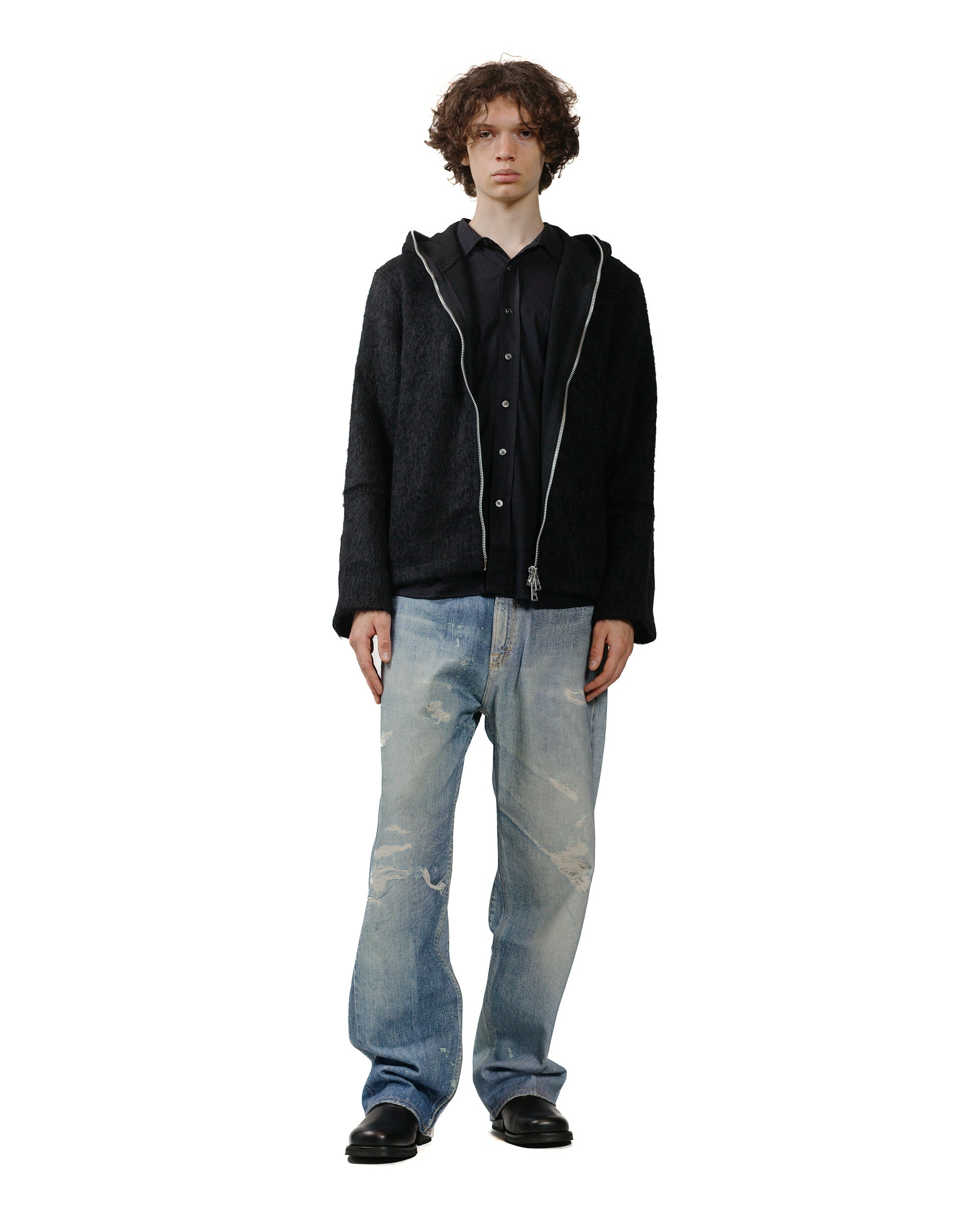 Full Zip Hood Black Hairy Wool - 4