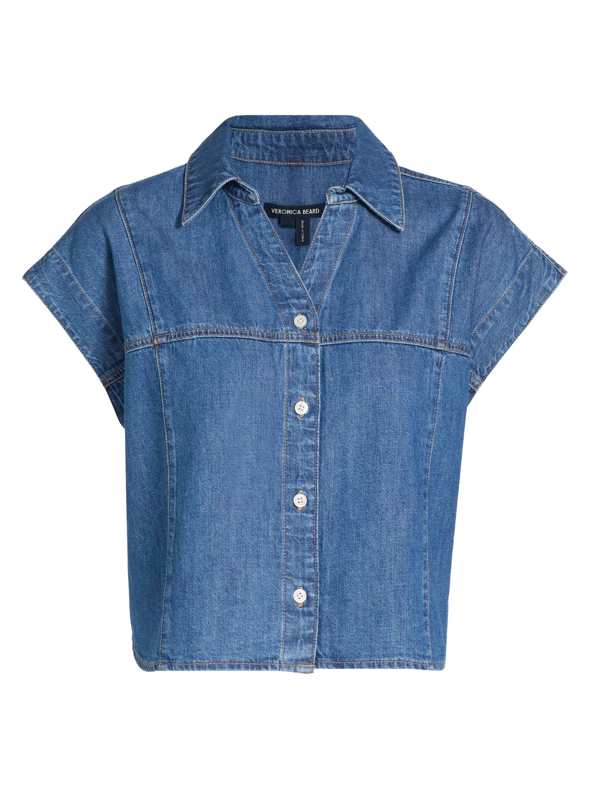Women's Nestor Cap-Sleeve Chambray Top - Pool Party - 1