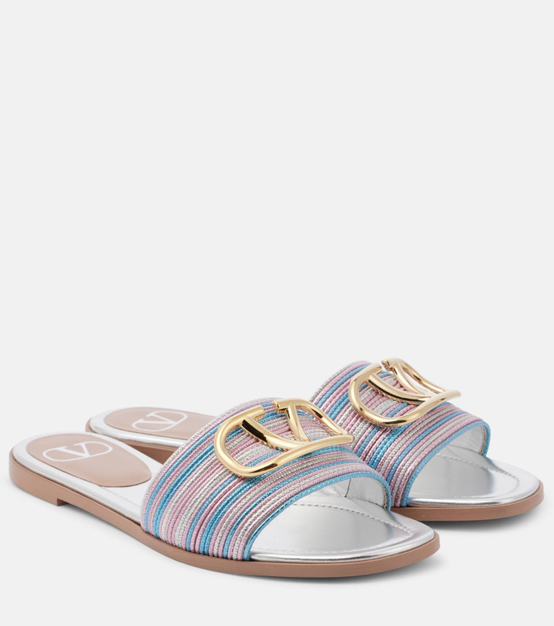 VLogo metallic leather slides 1
