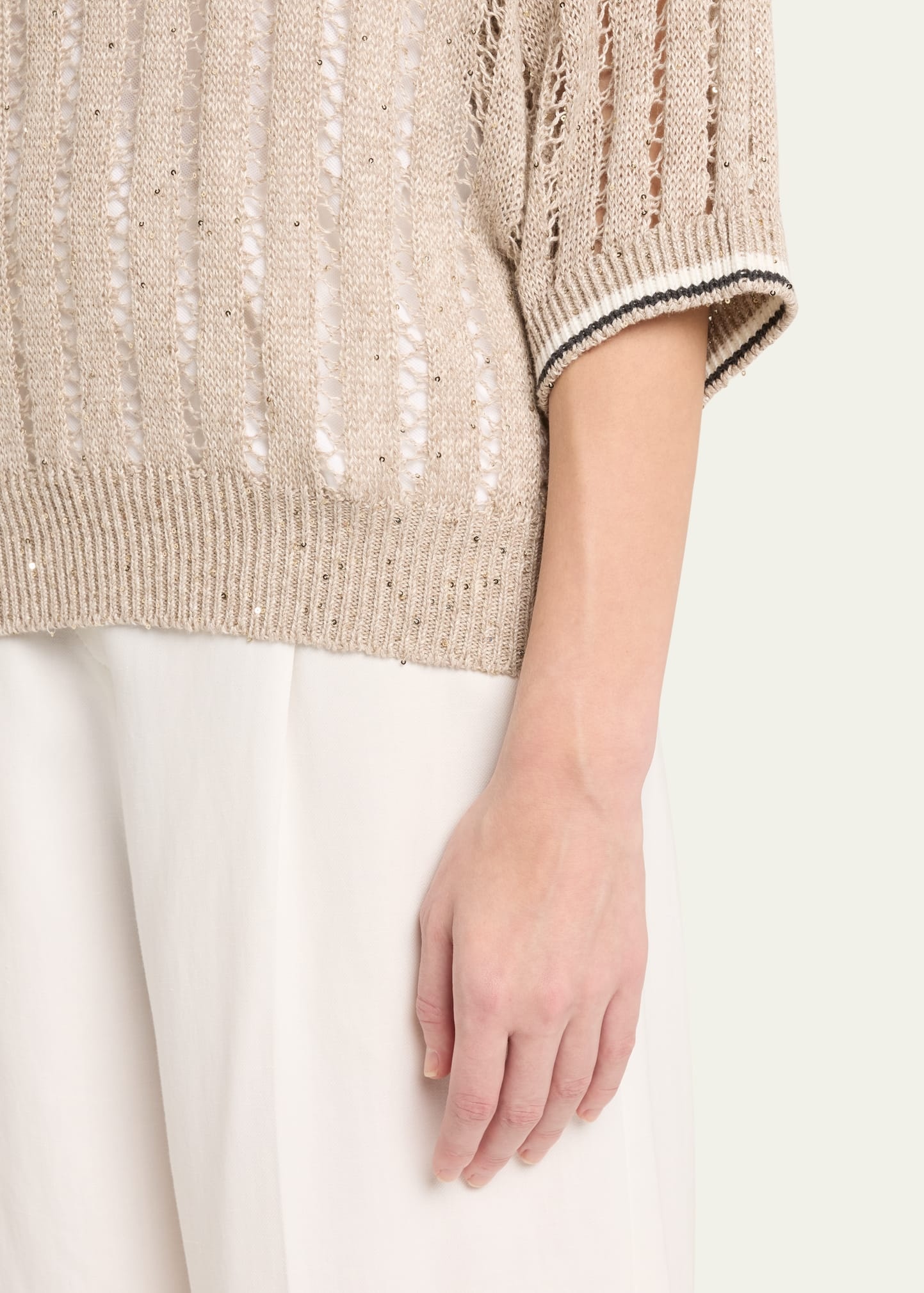 Micro Sequined Linen French Riveria Sweater - 5