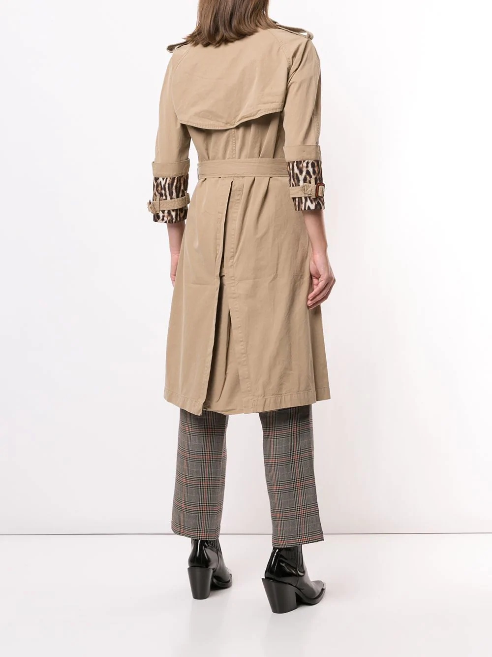 animal print sleeve belted trench coat - 4