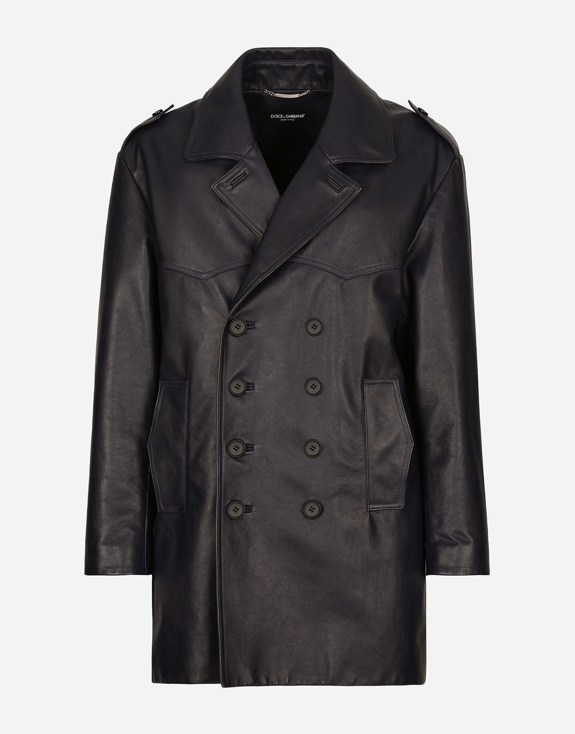 Double-breasted leather pea coat - 1