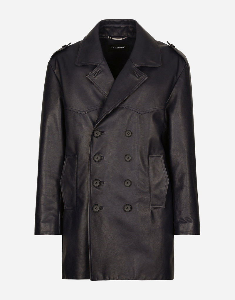 Double-breasted leather pea coat 1