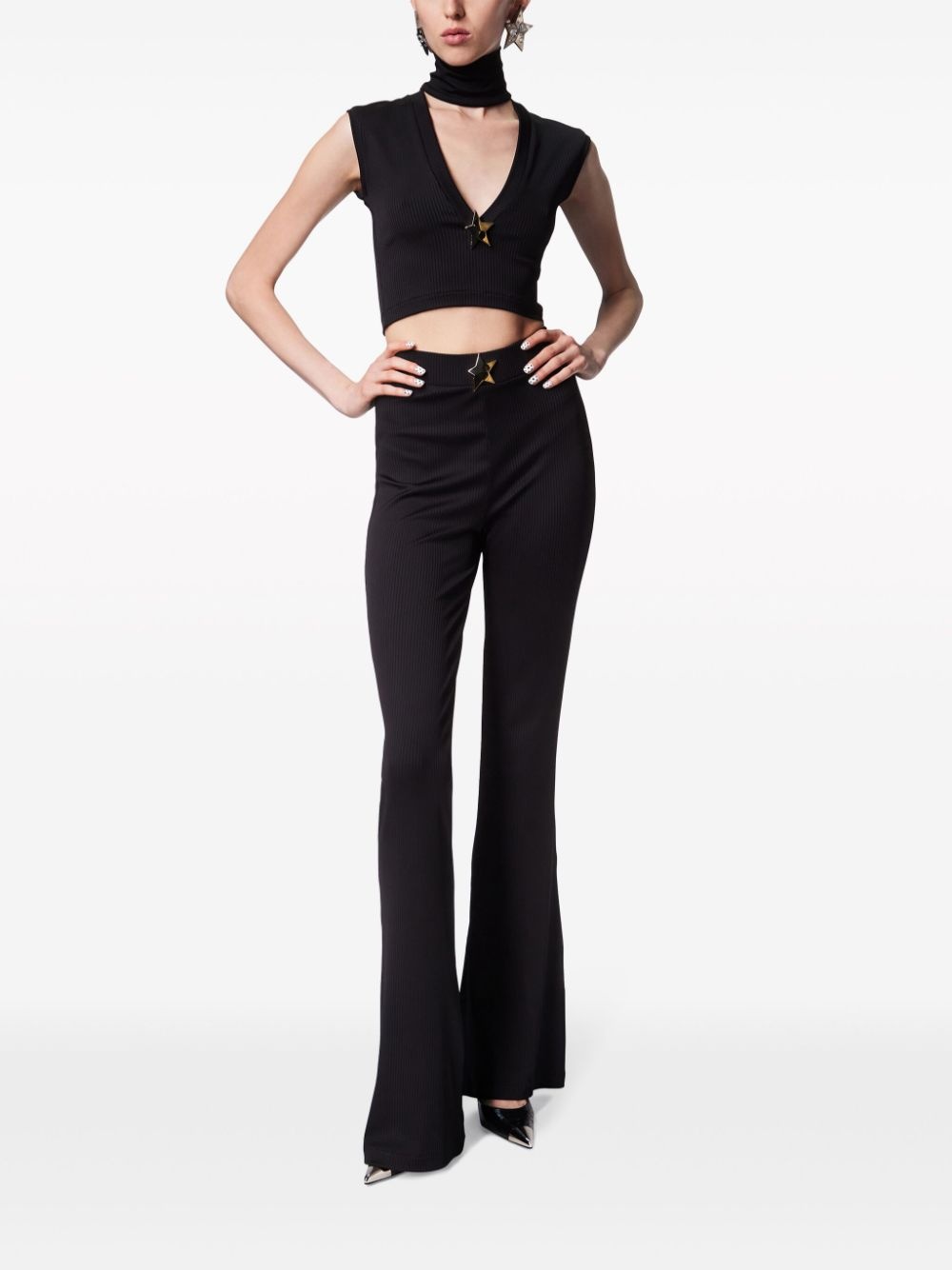 star-stud high-waist flared trousers - 2