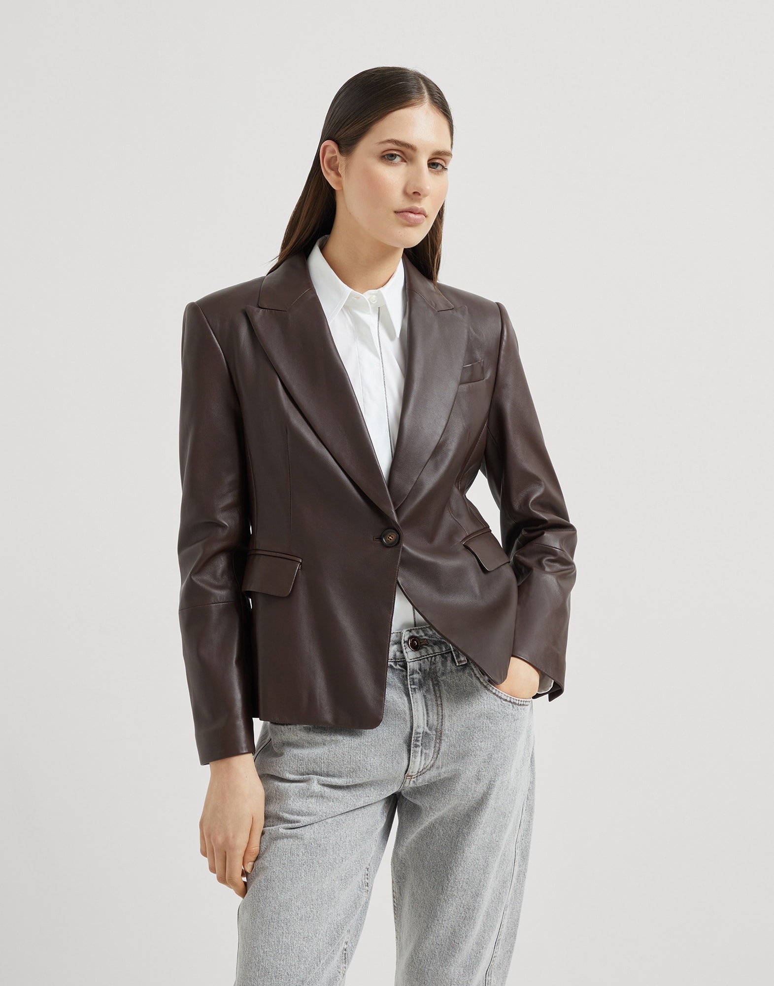 Nappa leather blazer with monili - 4