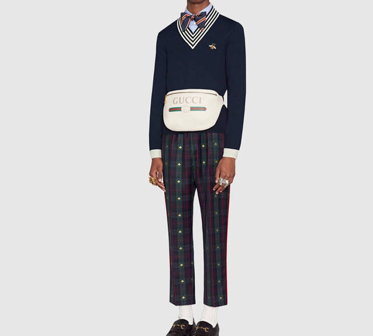 Gucci Men's Bee Pattern V-Neck Wool Sweater Blue 496442-X9I00-4650 - 3