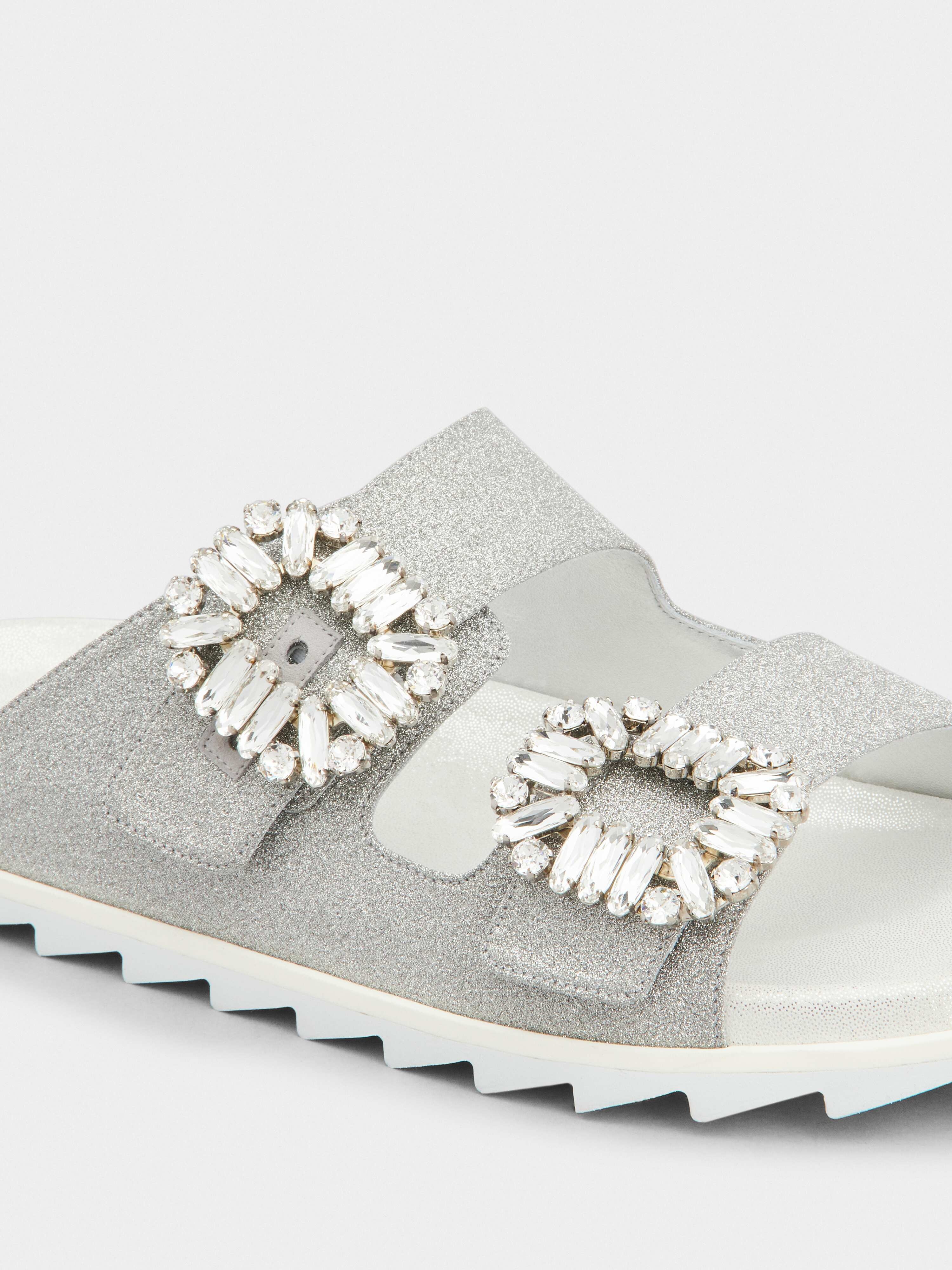 Slidy Viv' Strass Buckle Sandals in Fabric - 3