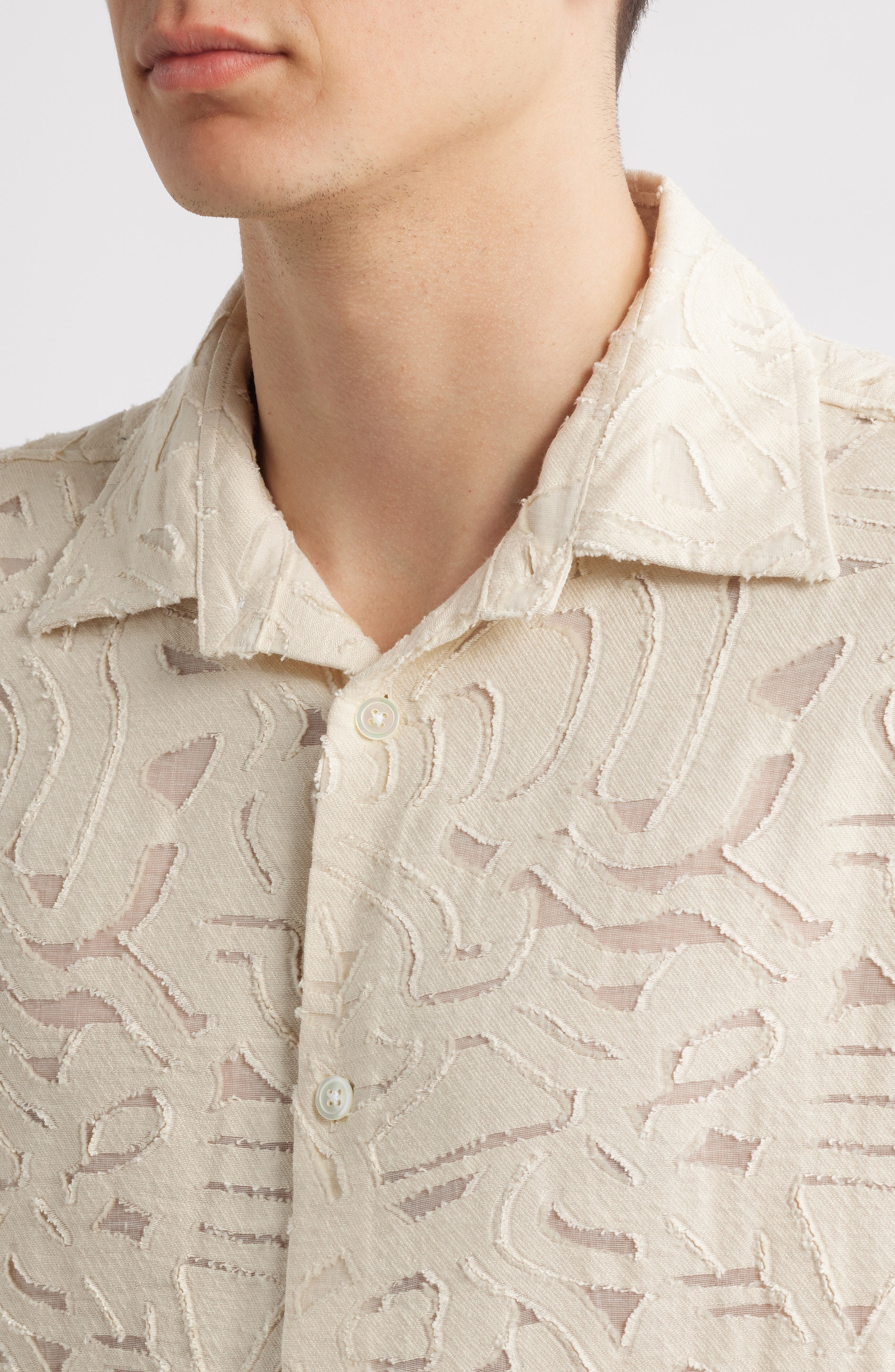 NN07 Freddy Fil Coupé Short Sleeve Button-Up Shirt in Ivory at Nordstrom - 2