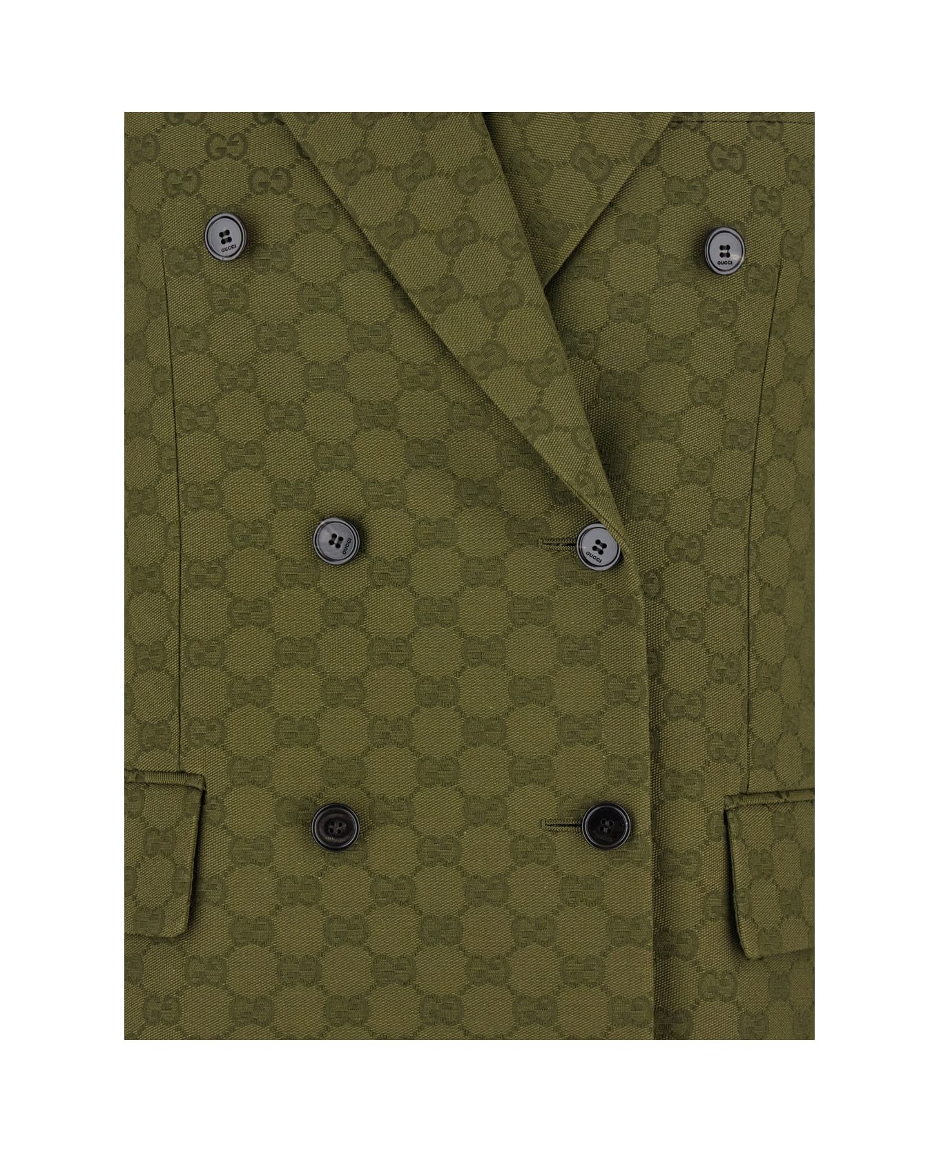 Green Double-breasted Jacket With Peak Revers In Gg Canvas Woman - 3