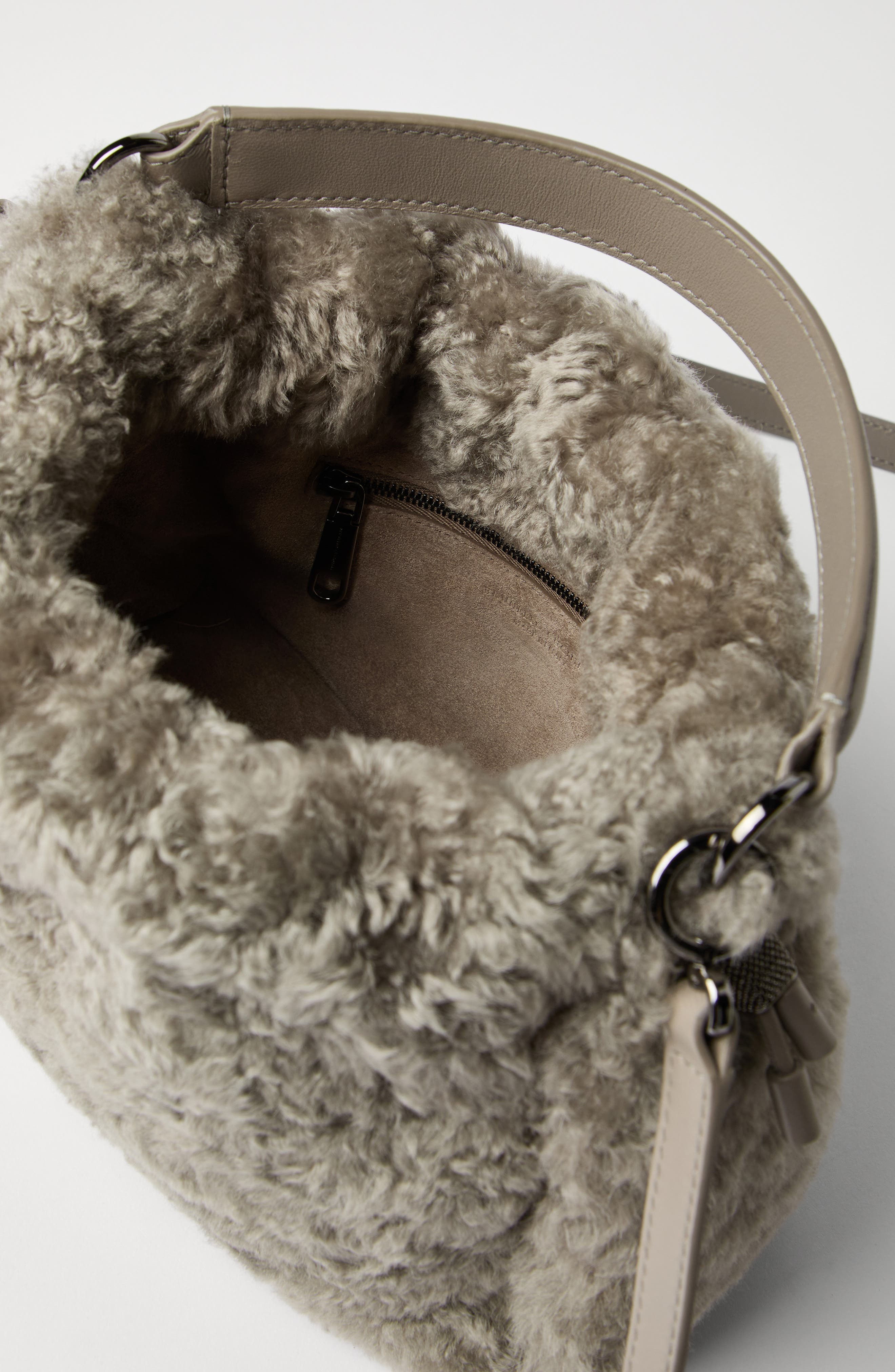 Brunello Cucinelli Shearling Mellow small bucket bag in Light Brown at Nordstrom - 6