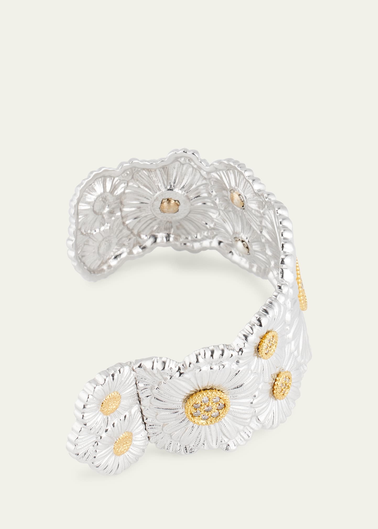 Silver and 18K Gold Daisy Blossoms Bracelet with Diamonds - 4