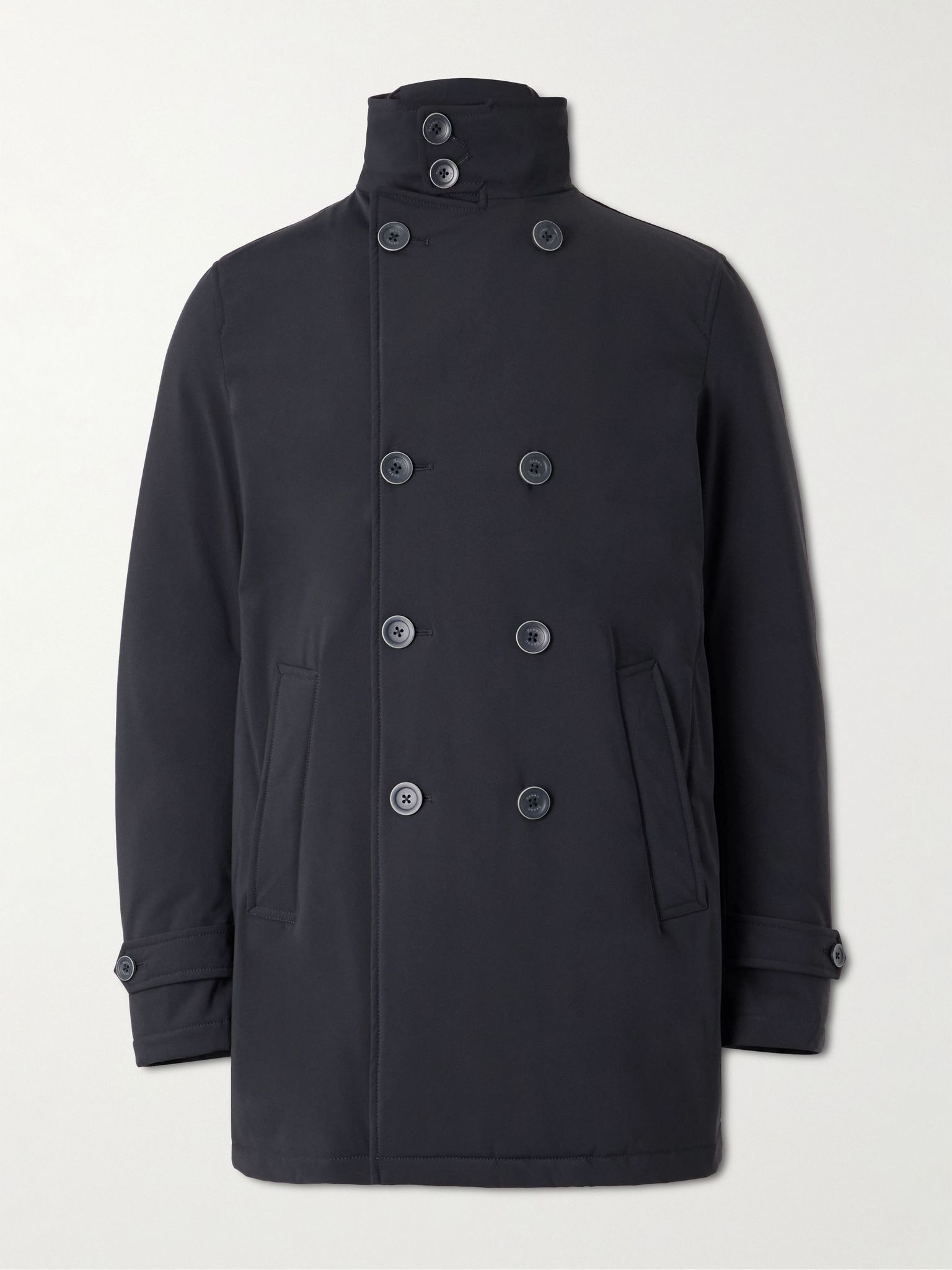 Double-Breasted Padded Stretch-Shell Down Peacoat Navy - 1
