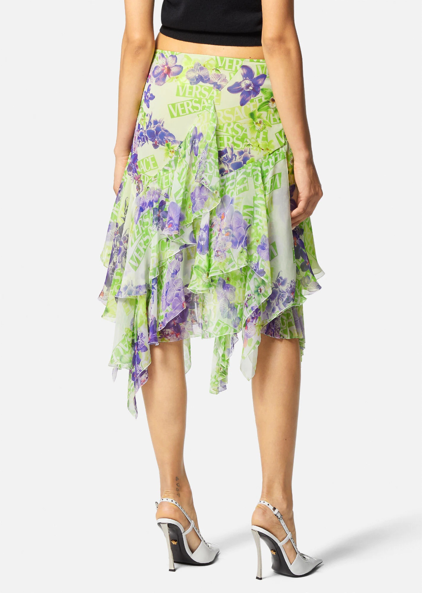 Logo Orchid Silk Skirt - 4