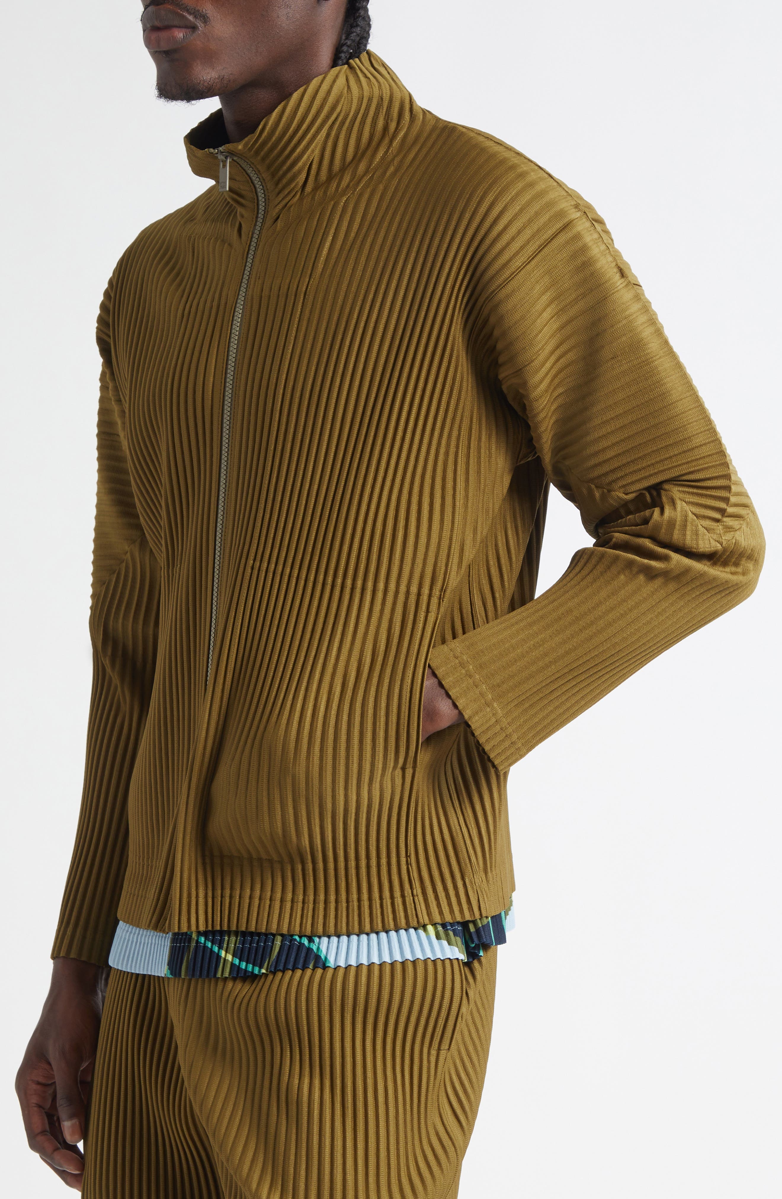 Homme Plissé Issey Miyake Monthly Colors Pleated Full Zip Jacket in Olive Khaki at Nordstrom - 5