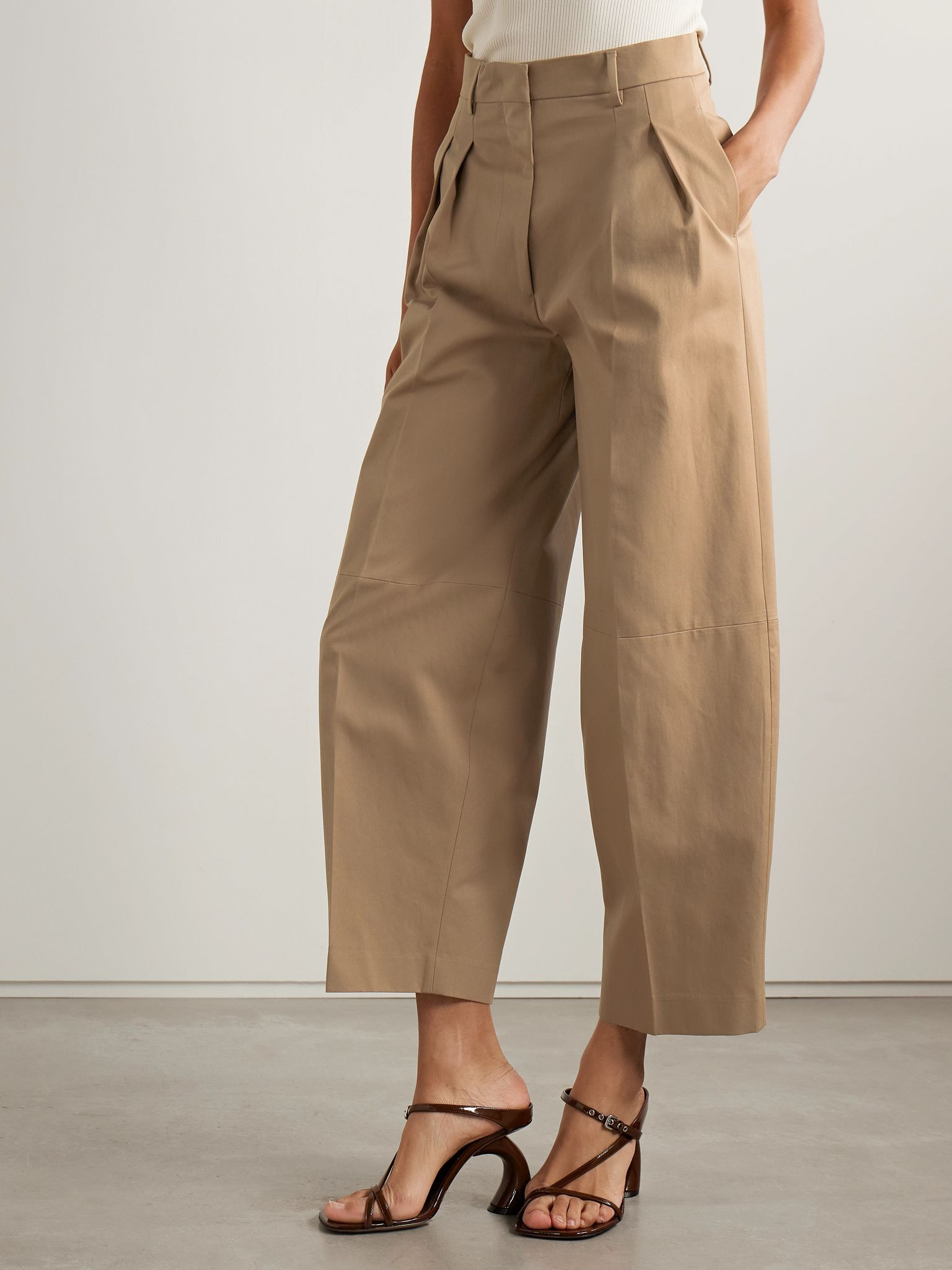 Dash pleated cotton-twill barrel-leg pants Beige - 3