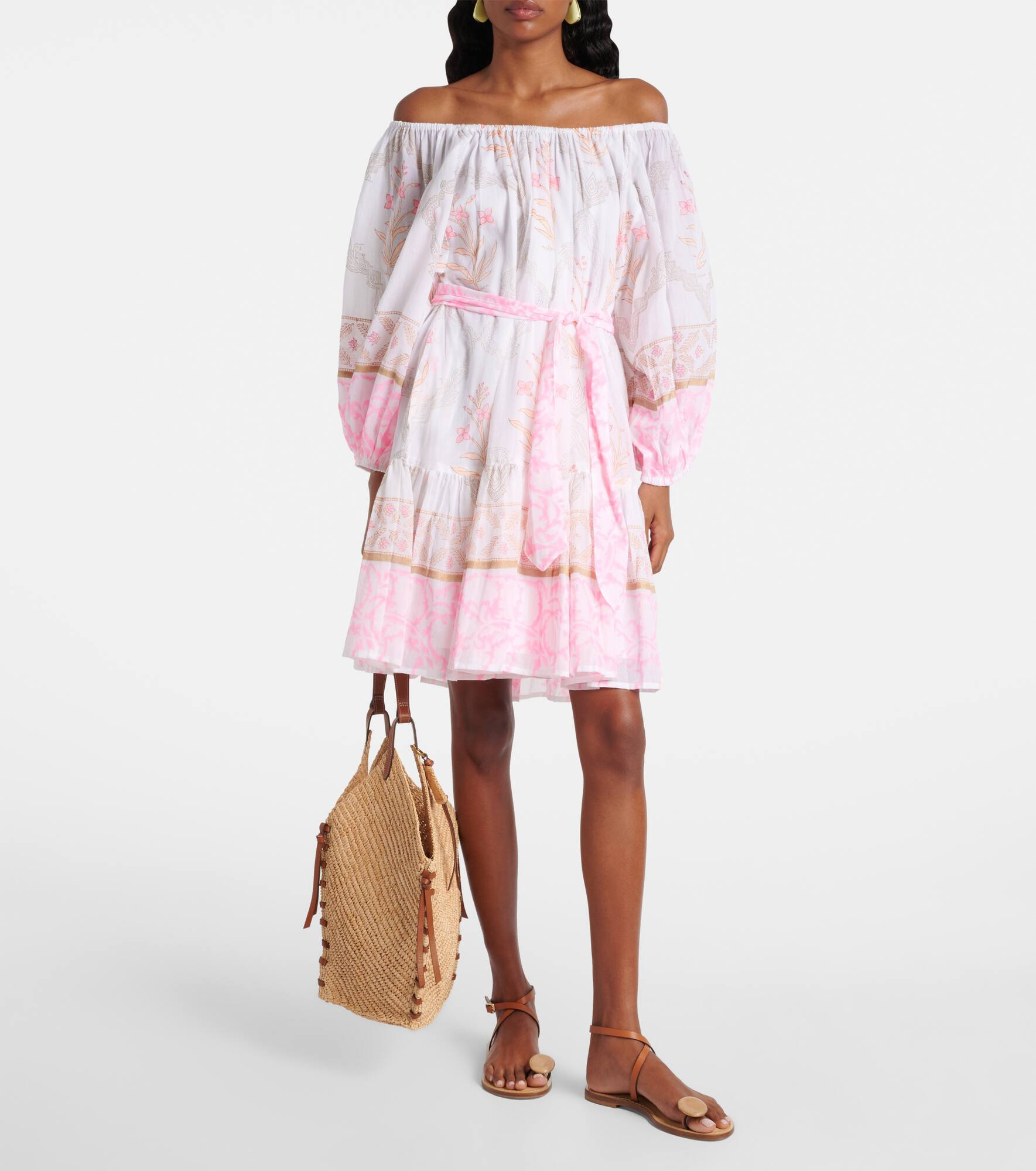 Printed off-shoulder cotton minidress - 2