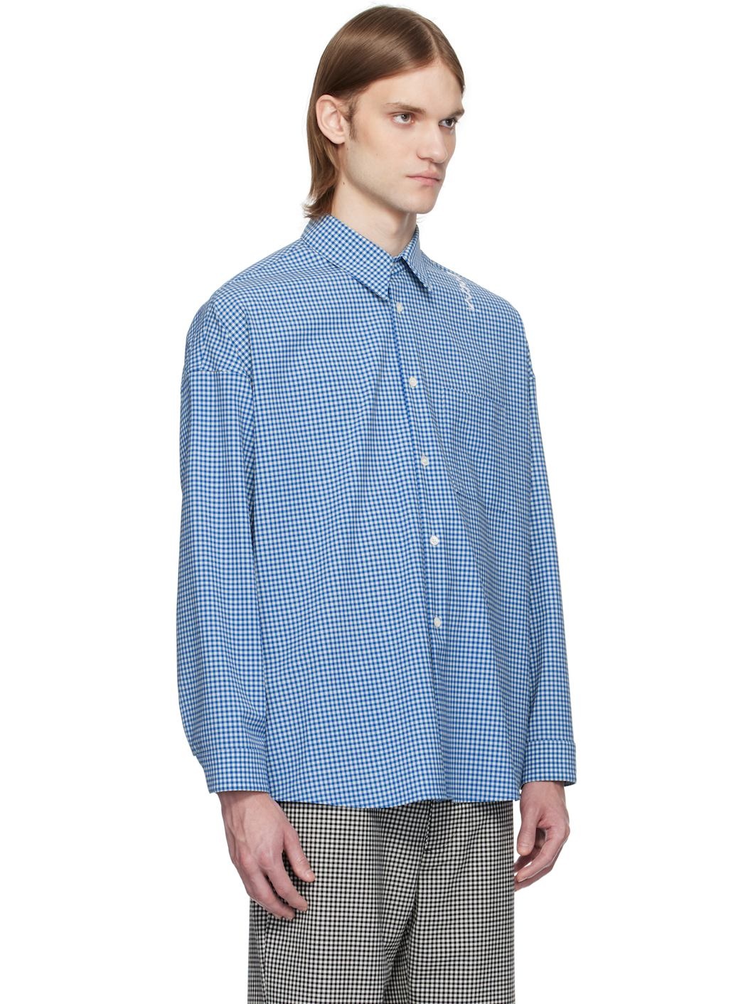 Blue & White Checked Wool Shirt - 2