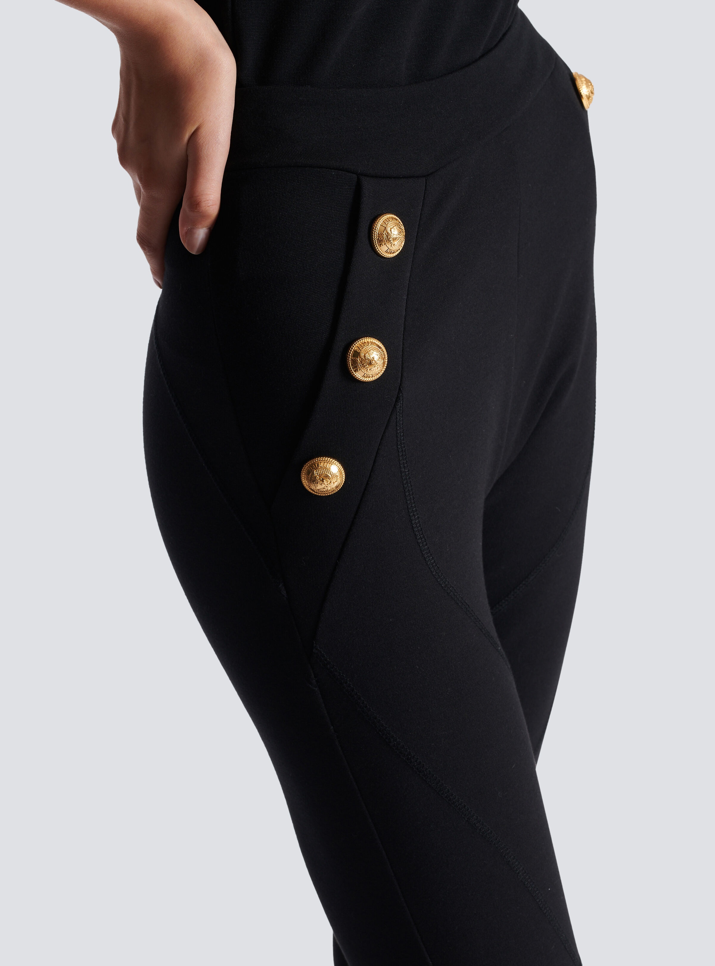 Button-embellished metallic ribbed-knit stirrup leggings