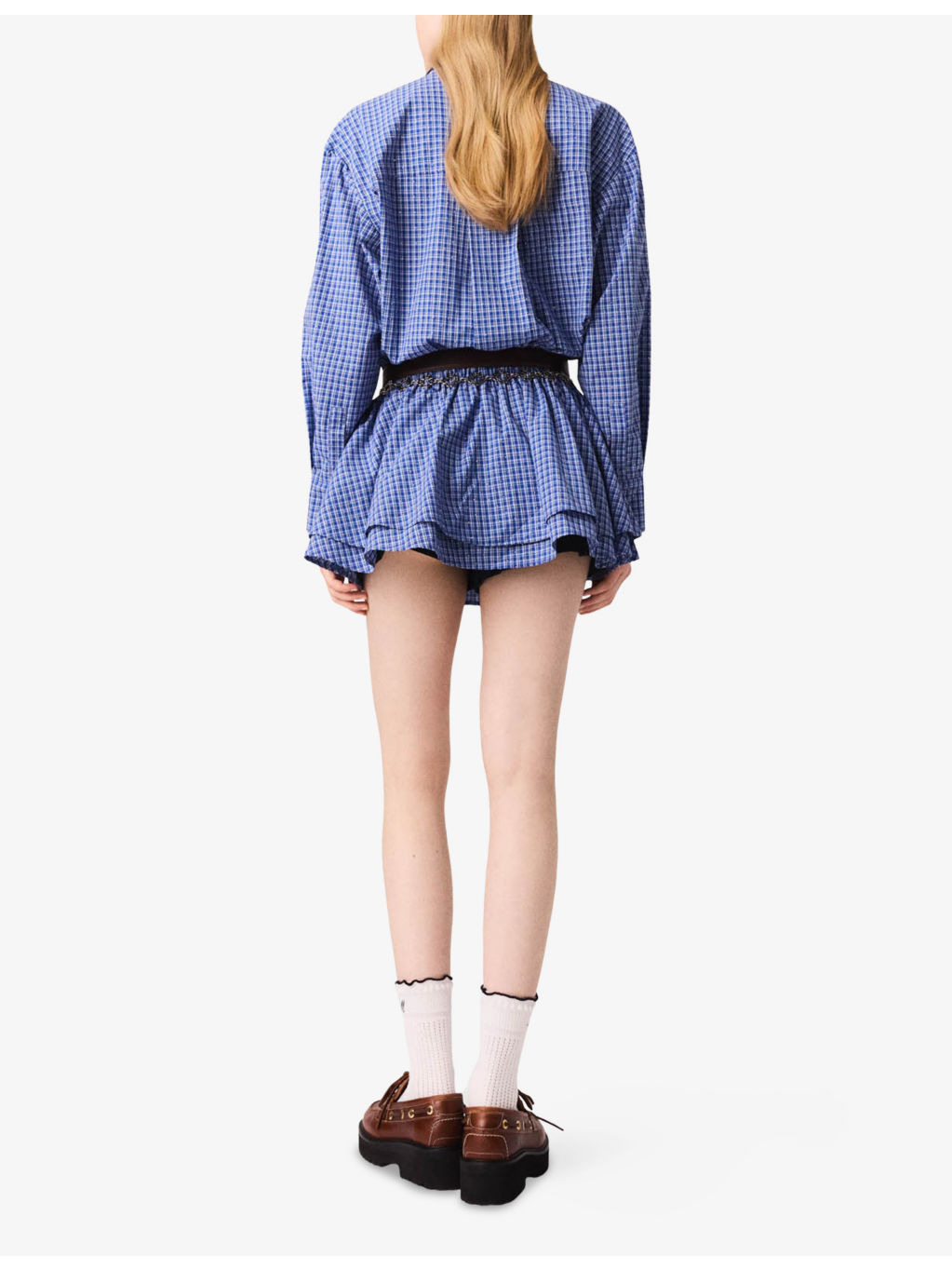 Rhinestone-Embellished Contrast-Collar Cotton Mini Dress - 4