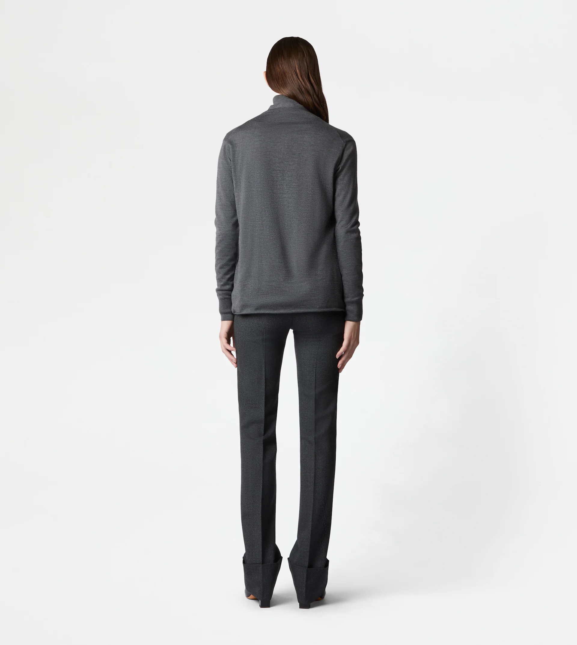 DOUBLE COLLAR SILK BLEND CARDIGAN - GREY - 8