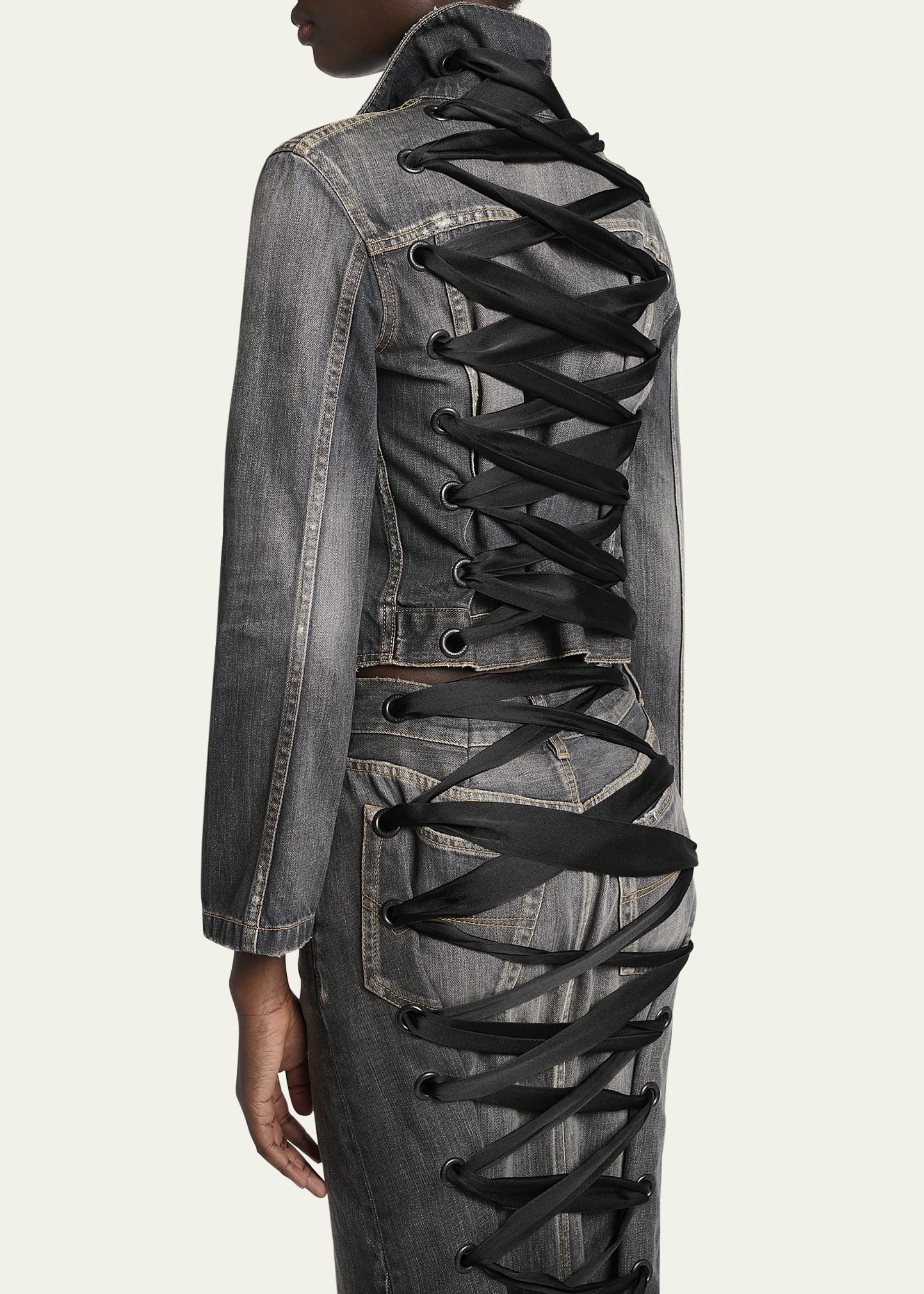 Lace-Up Denim Jacket - 3