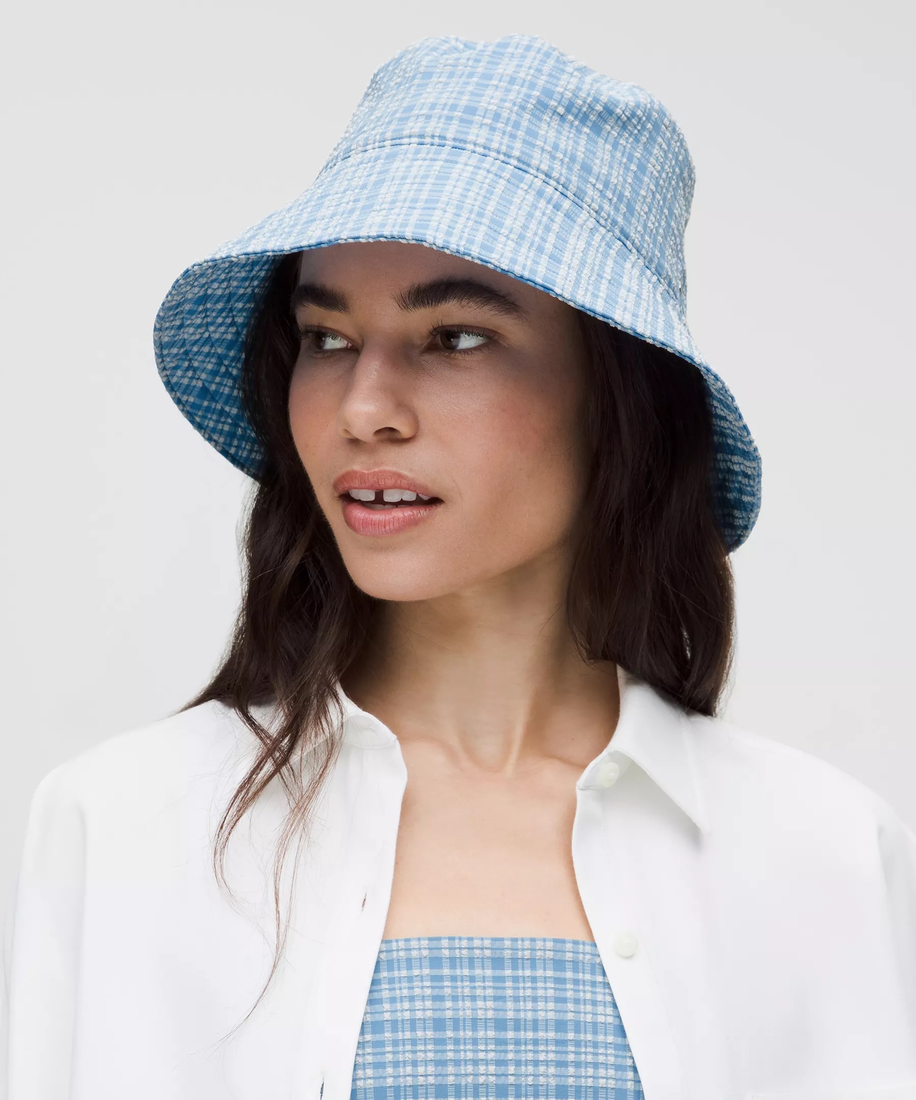 Women's Seersucker Check Wide-Brim Hat - 2