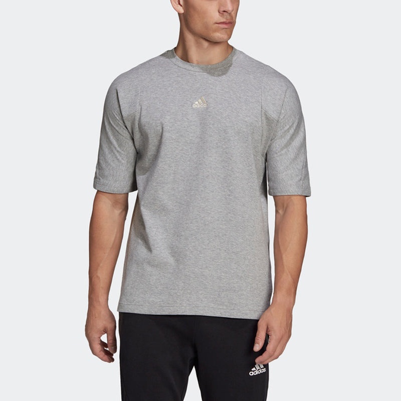 Men's adidas Internal Tee Solid Color Logo Round Neck Pullover Sports Short Sleeve Medium Hemp Grey  - 2