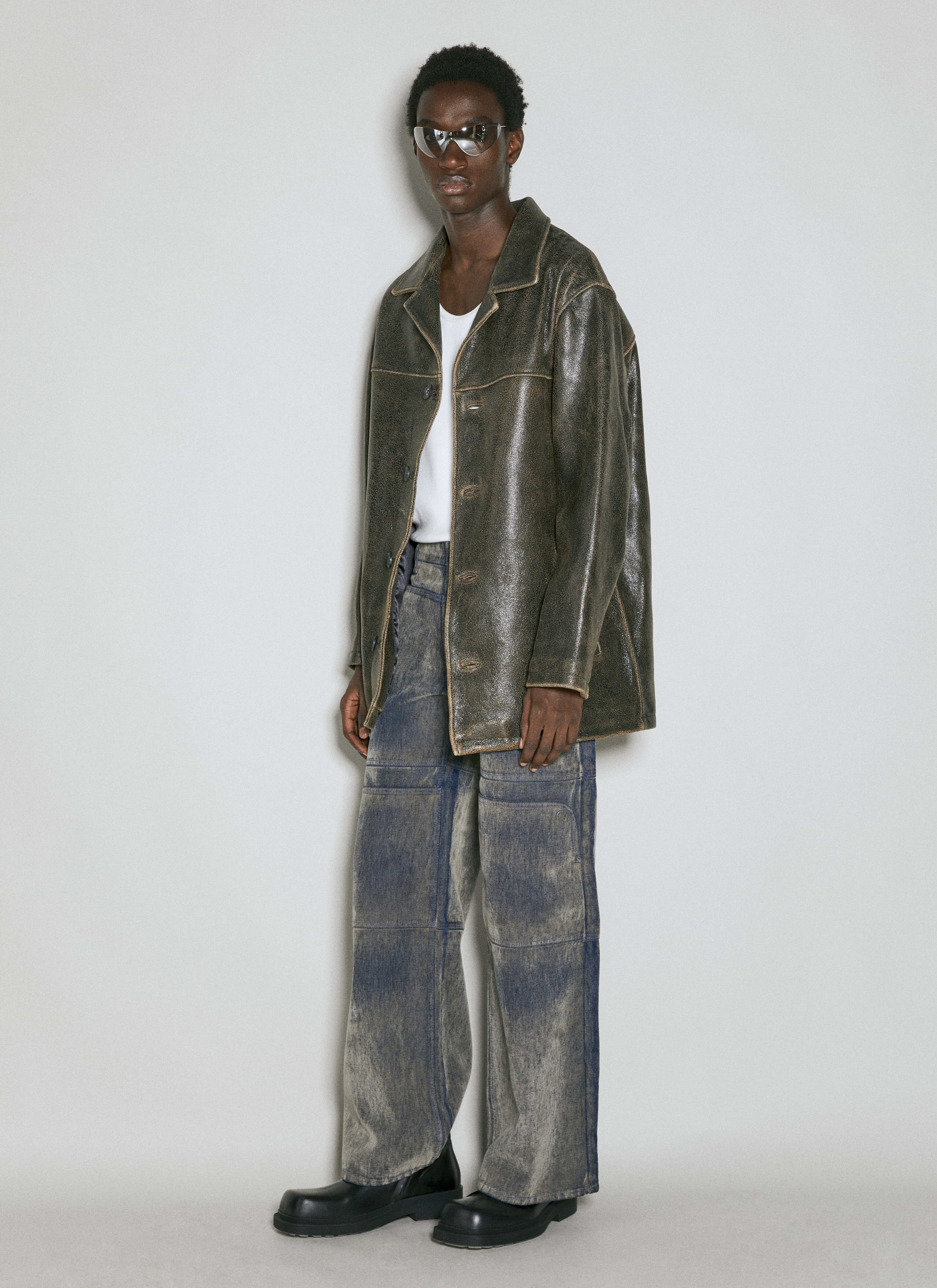 Crackle Leather Coat - 3