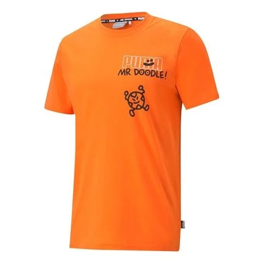 PUMA x Mr Doodle RELAXED TEE Printing Short Sleeve Flame Orange 598649-97 - 1