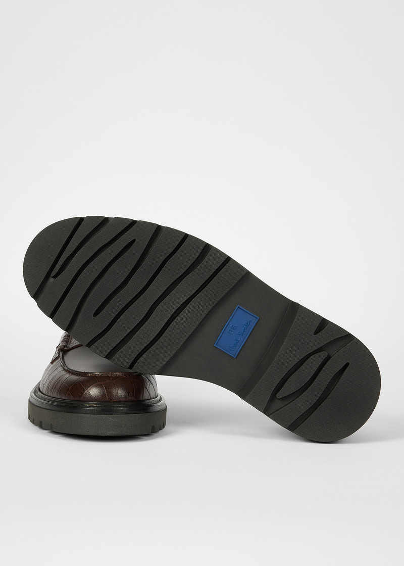 Paul Smith Brown Croc-Emboss 'Bolzano' Loafers outlook