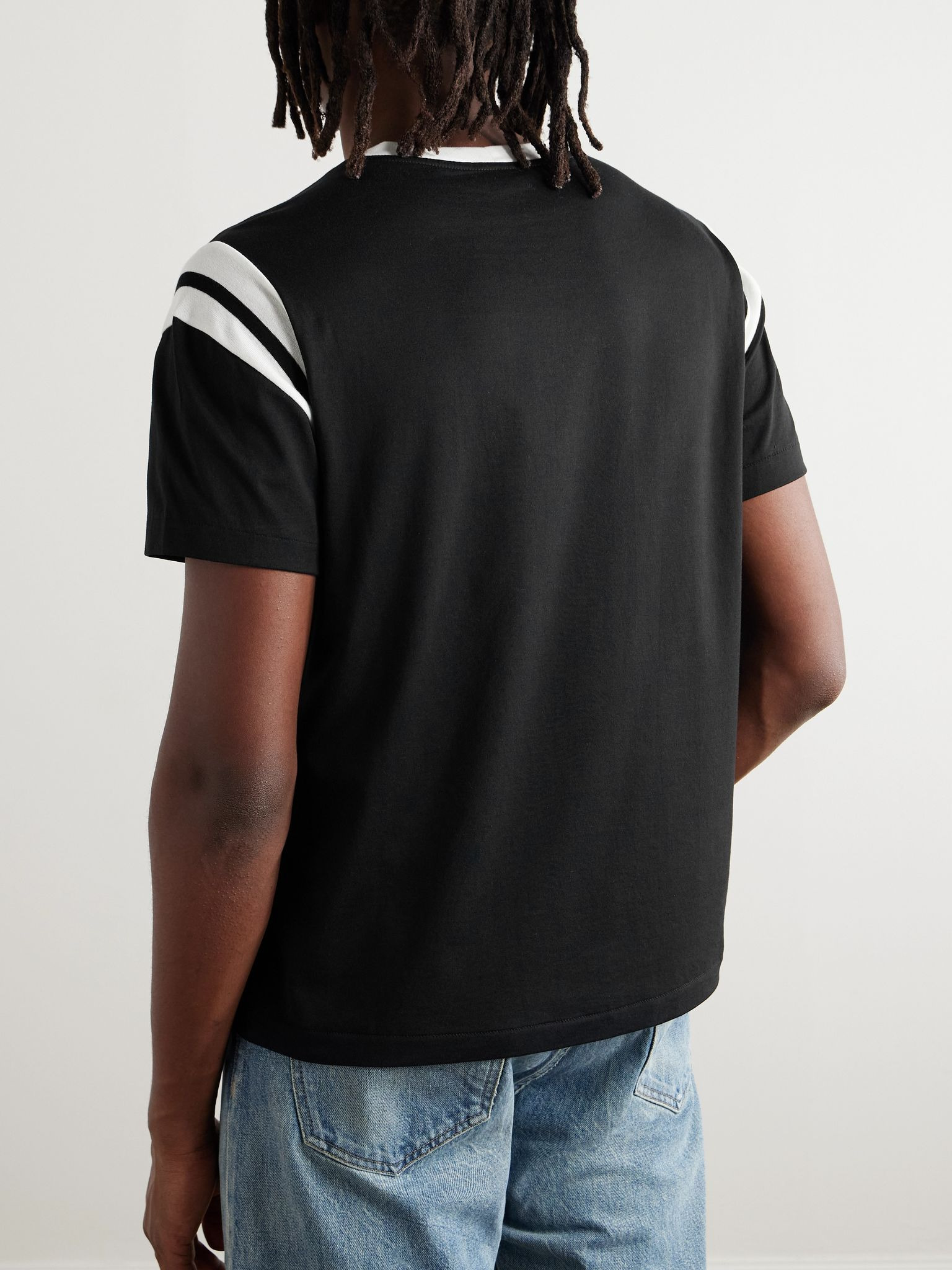 Logo-Embroidered Striped Cotton-Jersey T-Shirt Black - 3