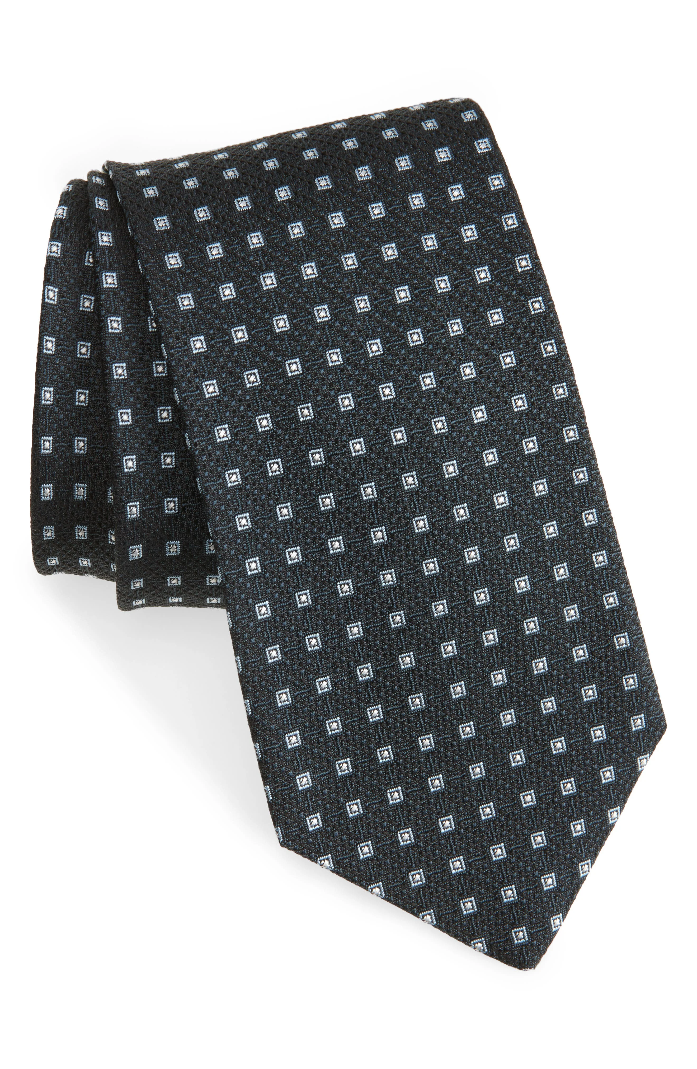 BOSS Geometric Jacquard Silk Tie in Dark Blue at Nordstrom - 1
