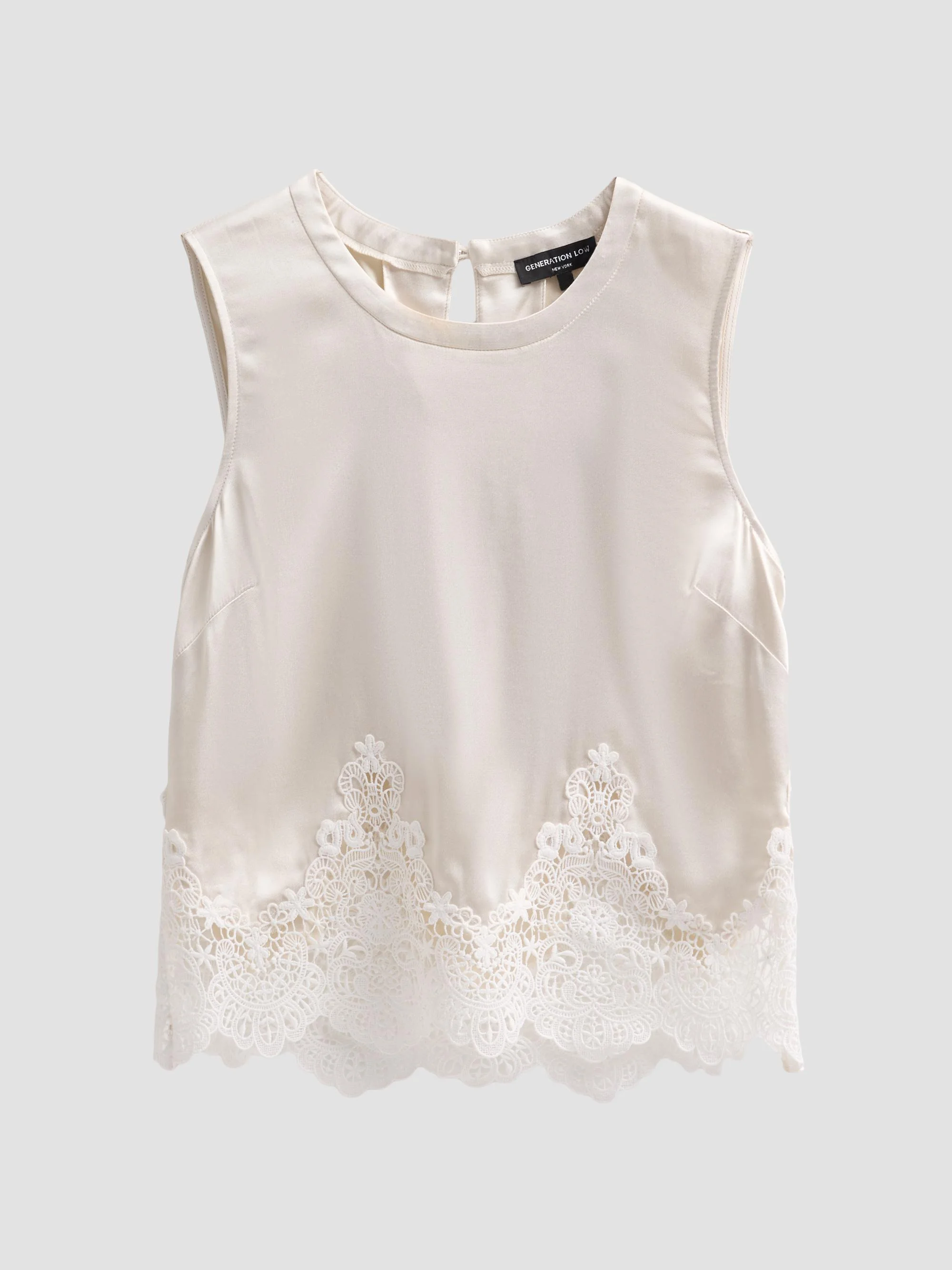 Women's Tegan Lace Trim Liquid Satin Top - Off White White - 1