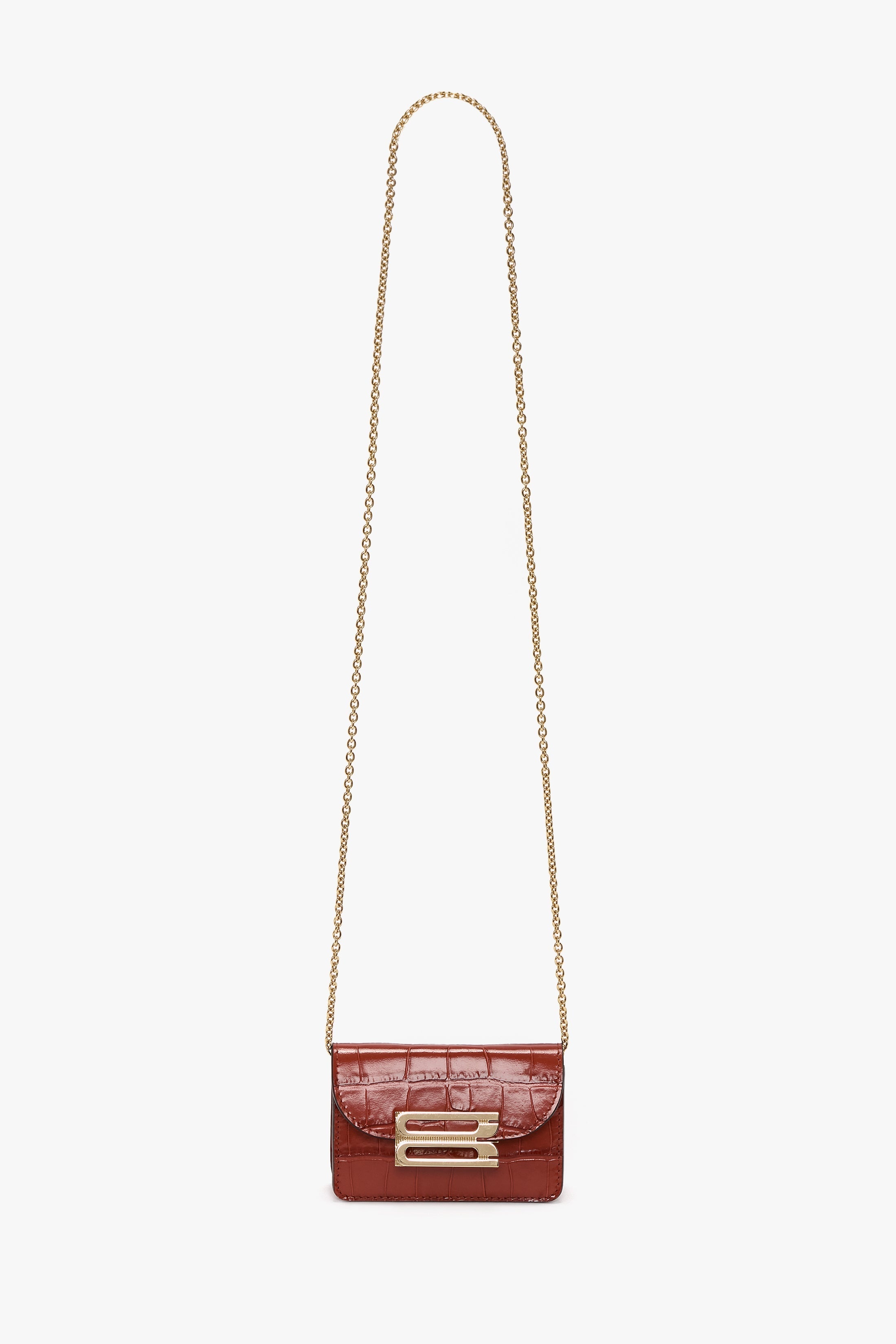 Micro Dorian Bag With Chain Strap In Brick Red Croc Embossed Leather 1