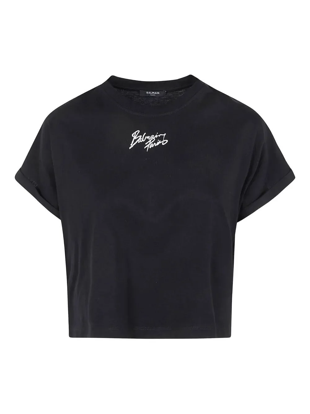Short Sleeves "Balmain Paris" Cropped T-Shirt - 1