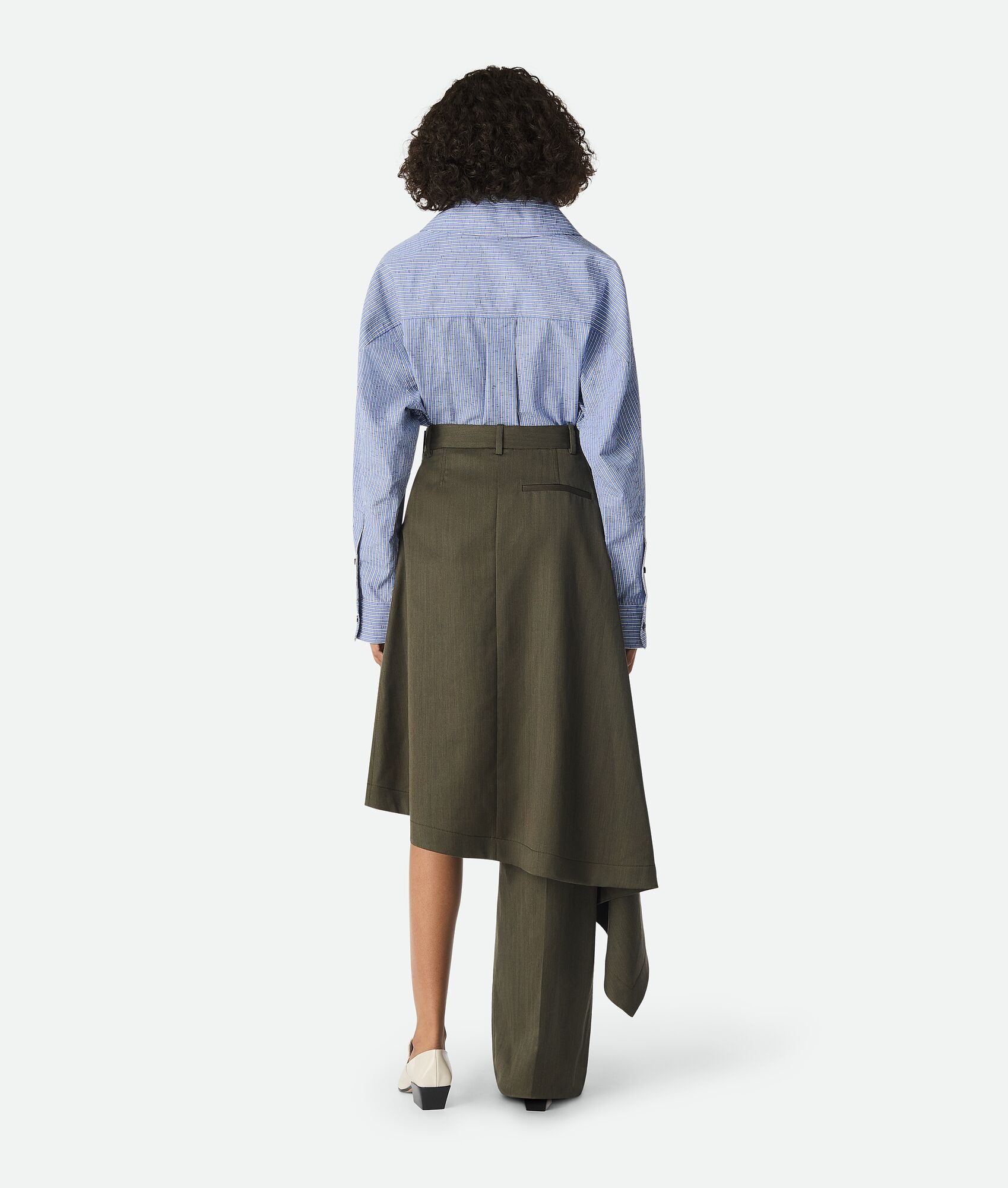 Wool Subtle Stripe Skirt Trousers - 3