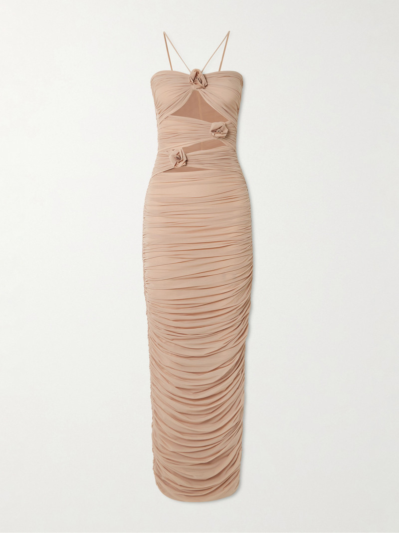 Veranera Appliquéd Ruched Cutout Stretch-jersey Halterneck Maxi Dress 1