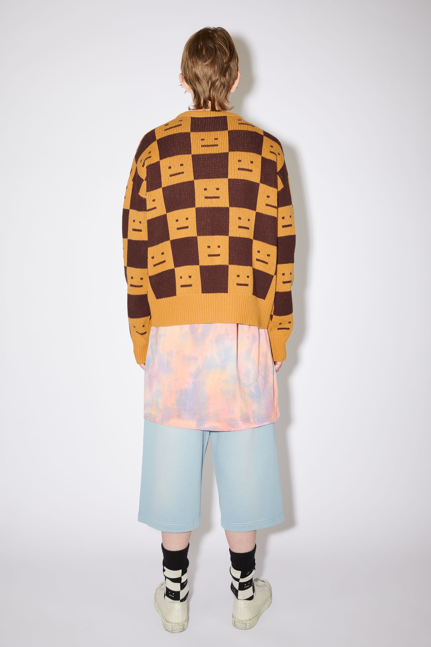 Crew neck wool sweater - Ochre orange/coffee brown - 3