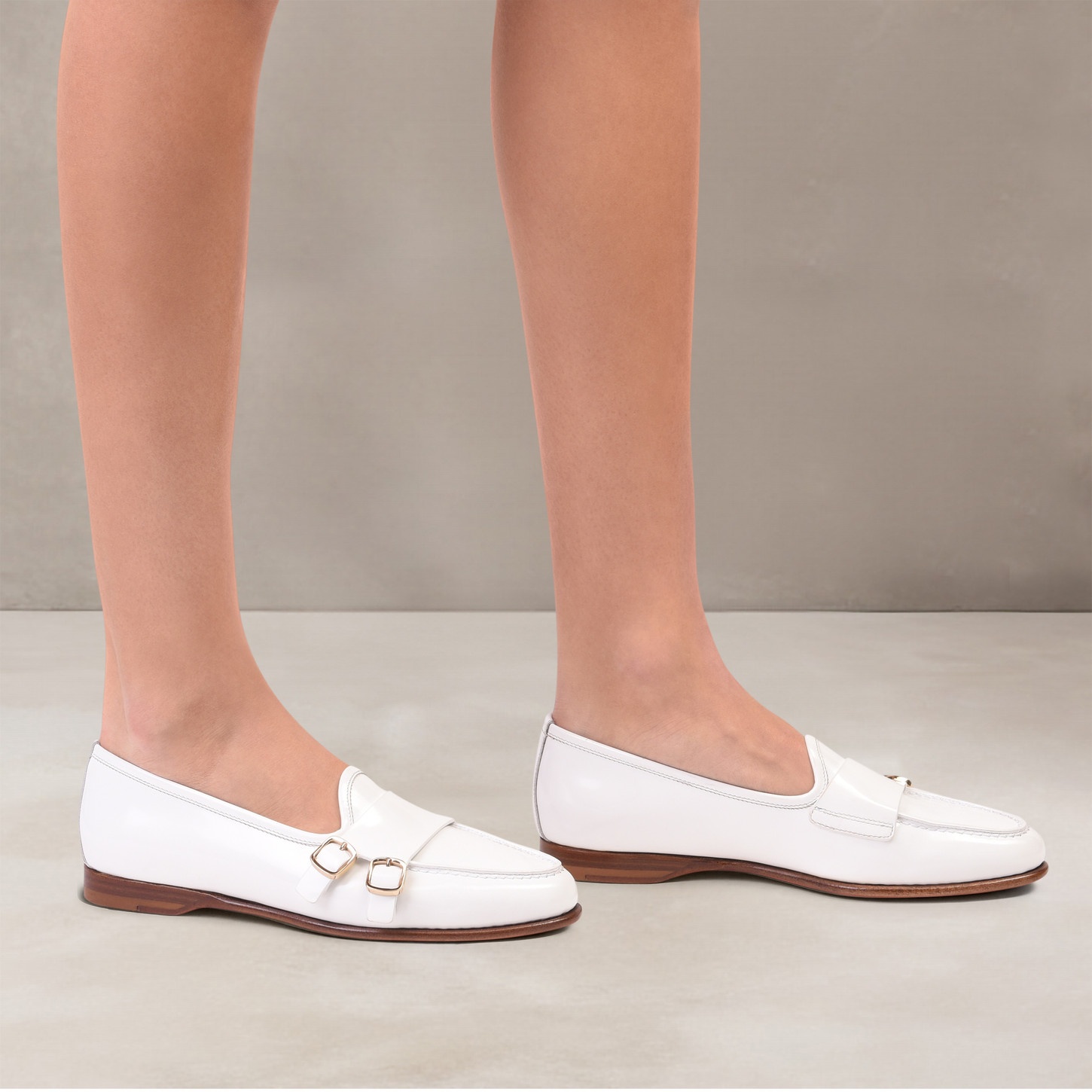 Women's white leather Andrea double-buckle loafer - 2