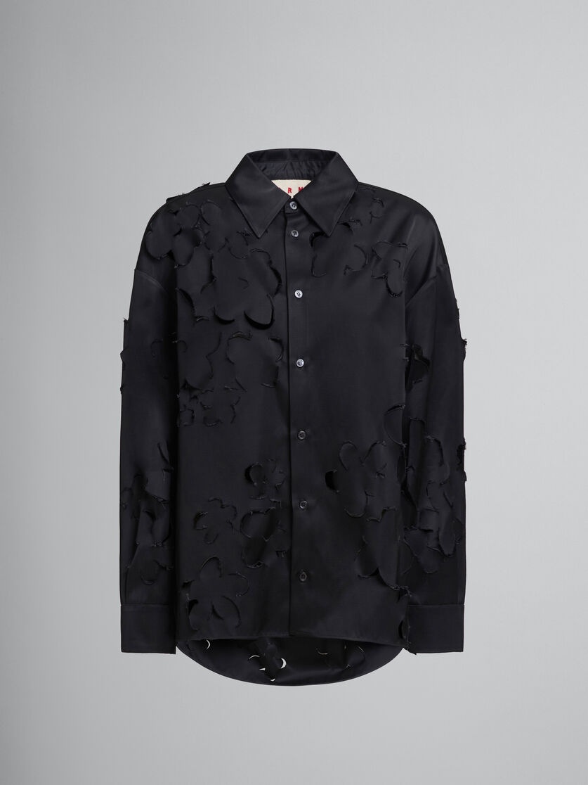 BLACK DUCHESS SATIN SHIRT WITH CUT OUT DETAIL - 1