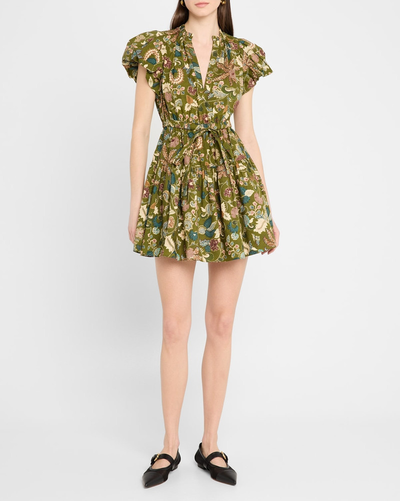 ULLA JOHNSON Izel Paisley-Print Cotton Puff-Sleeve Tie-Waist Mini Dress outlook