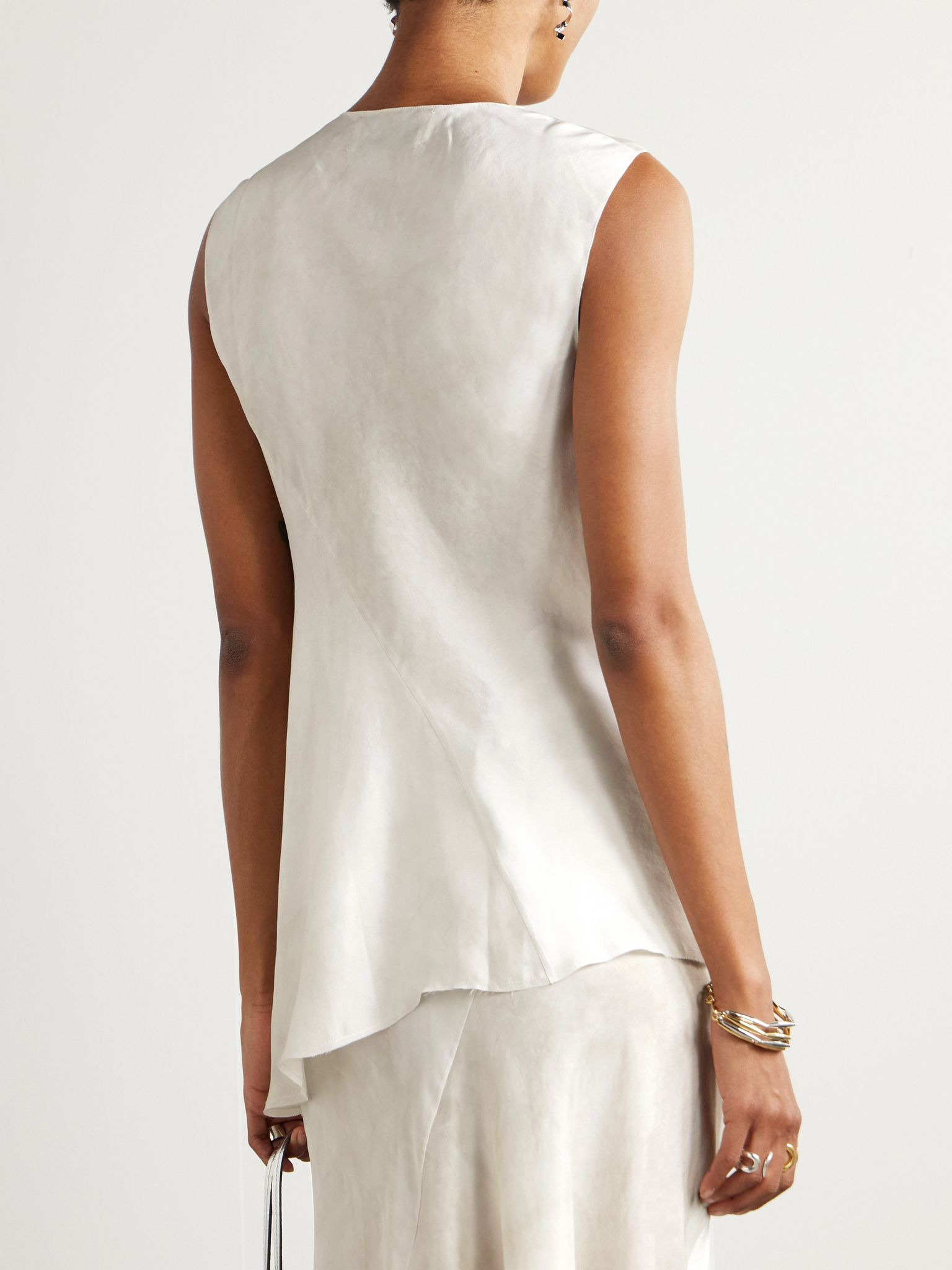 Dali asymmetric silk-voile top Cream - 4