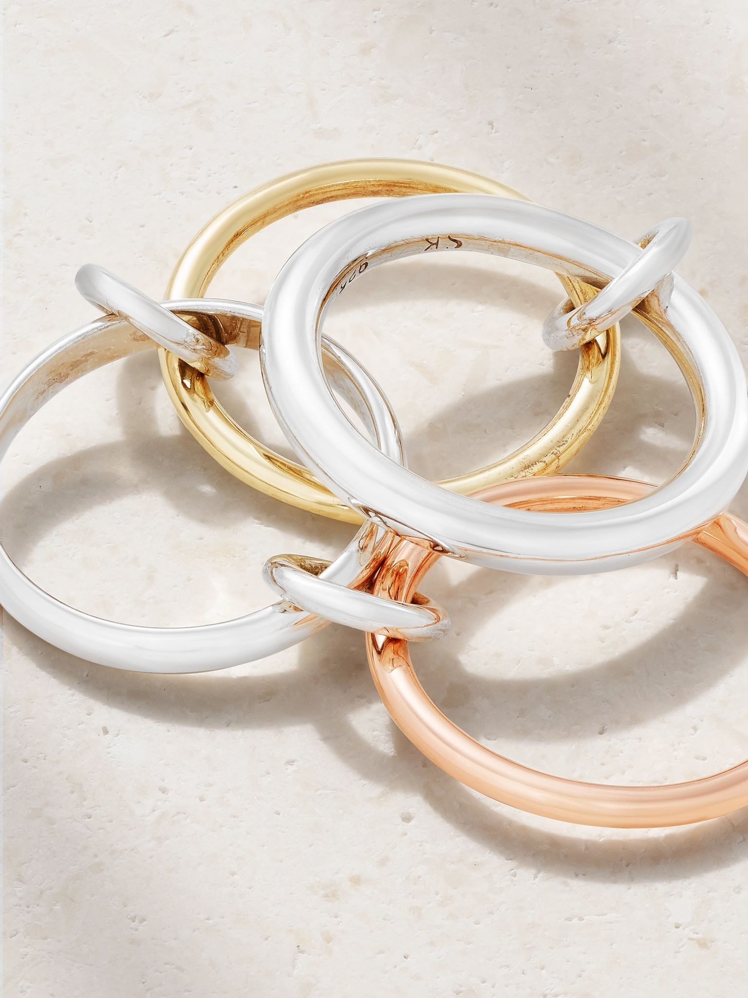 Hyacinth set of four 18-karat yellow and rose gold and sterling silver rings Silver - 4