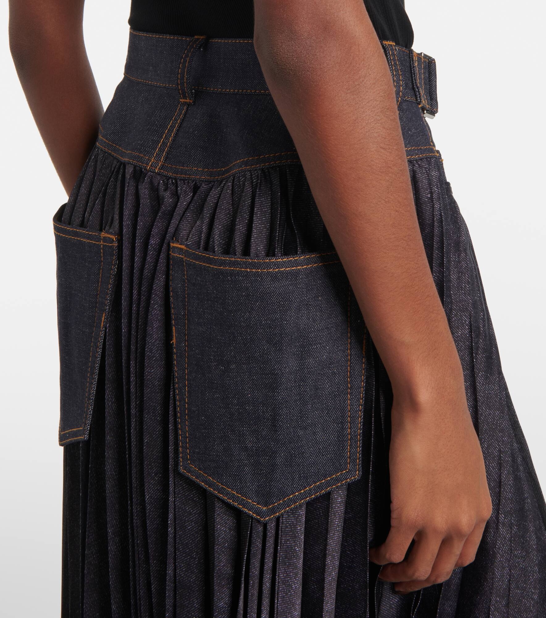 Denim pleated midi skirt - 5