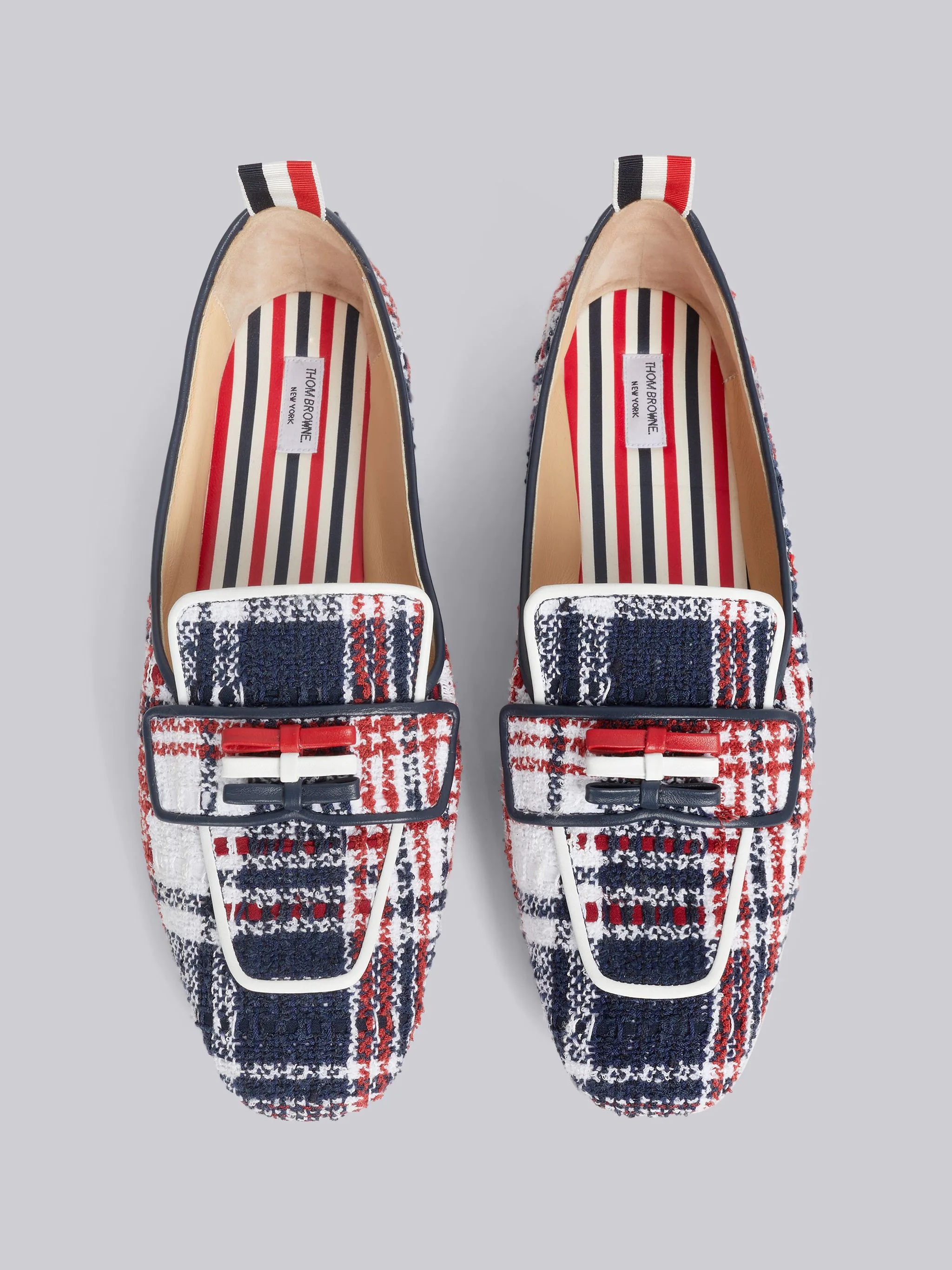 Multicolor Hairline Madras Ribbon Tweed Flexible Leather Sole 3-Bow Loafer - 4