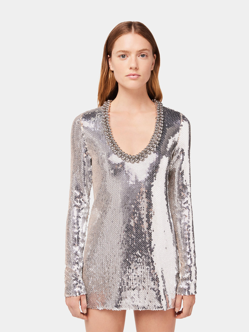 MINI SILVER SEQUINS DRESS WITH ROUND NECKLINE 3