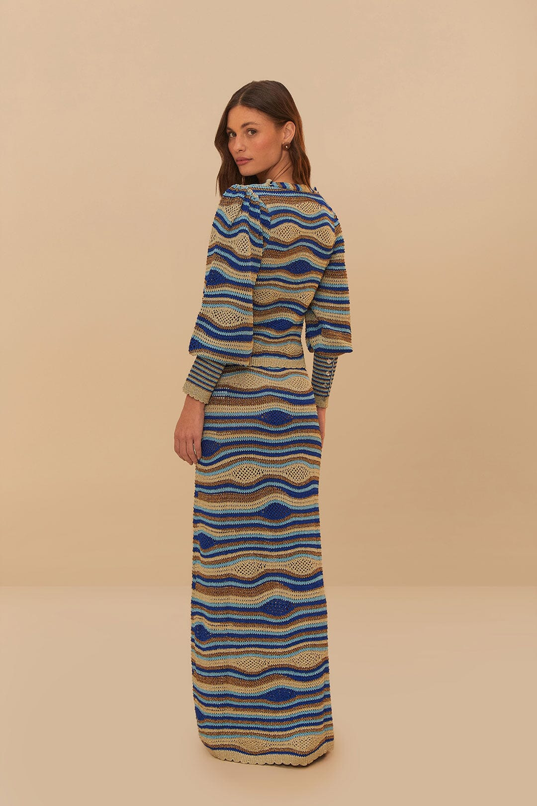 Blue Mixed Waves Knit Skirt - 3