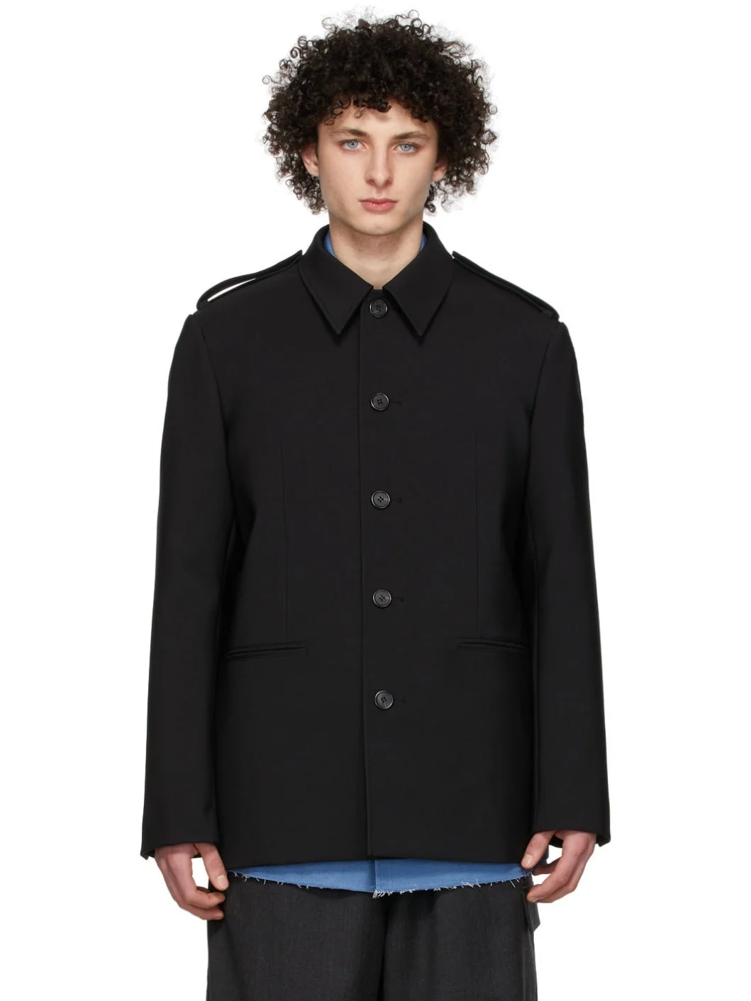 Black Regular Collar Jacket - 1