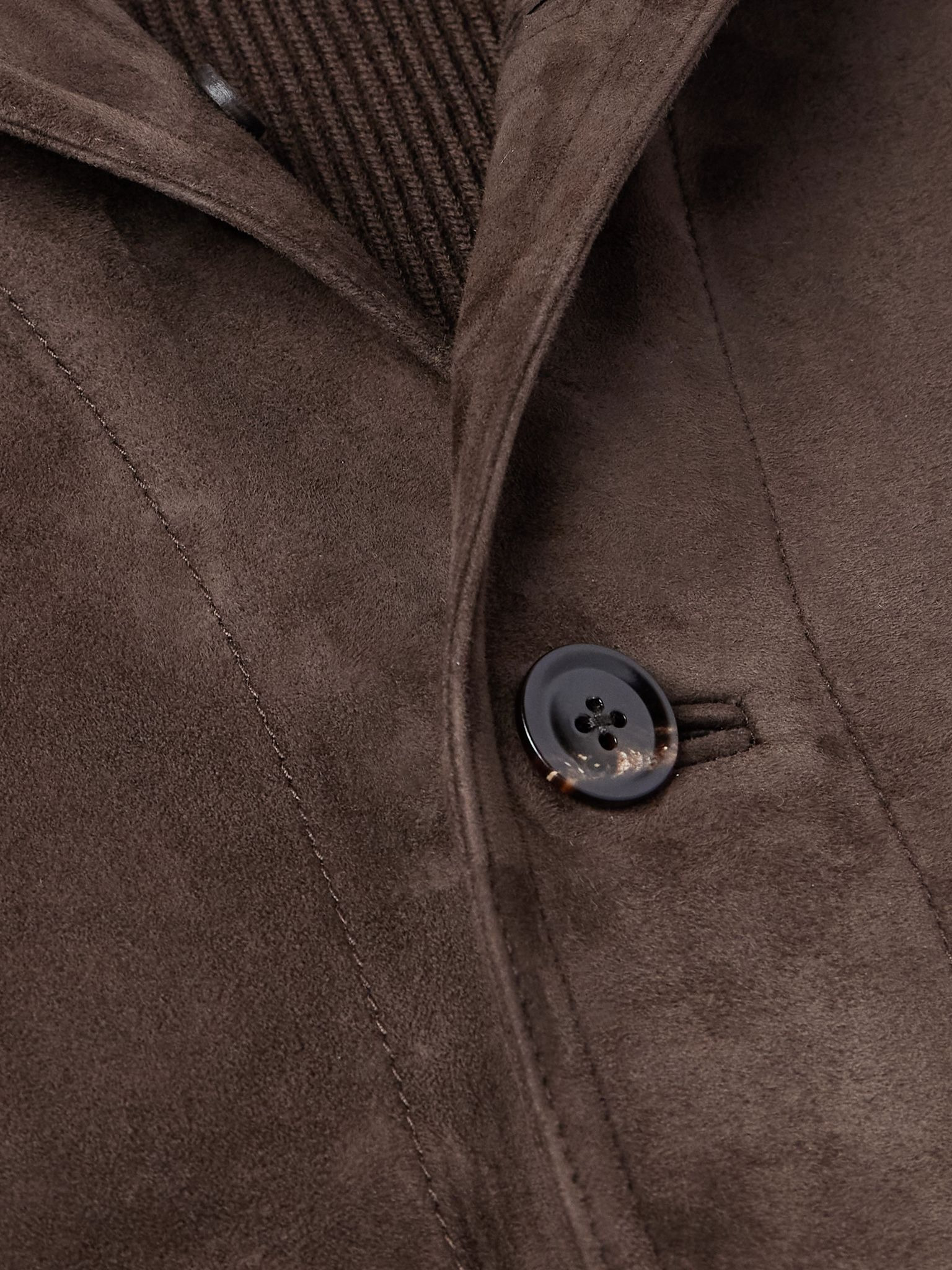 Ribbed Merino Wool and Suede Jacket Brown - 5